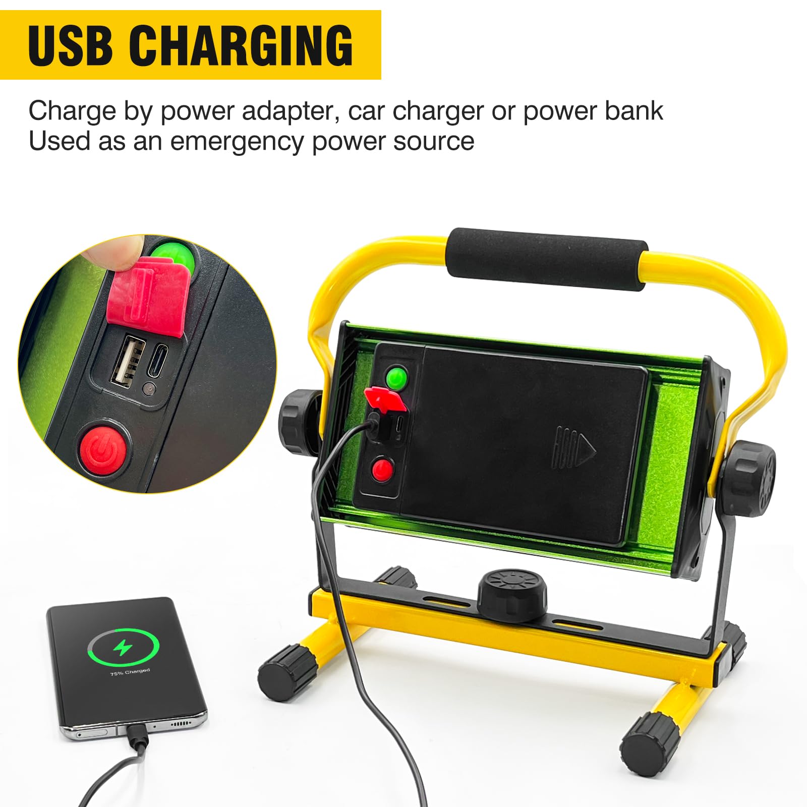 Sylstar Rechargeable Work Light With Detachable Battery, 80W 7000Lm Led Work Light With Stand, Ipx5 Waterproof Portable Flood Li