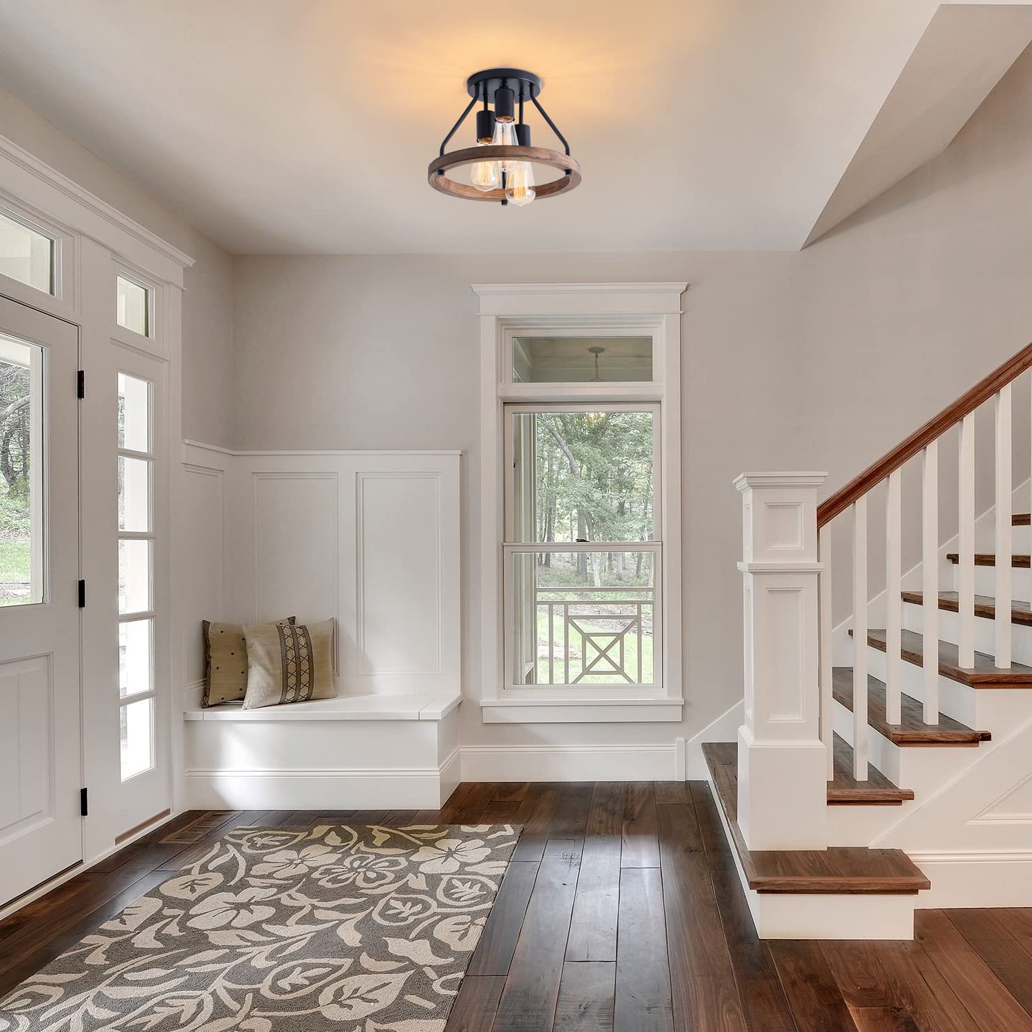 VILUXY Industrial Flush Mount Ceiling Light Fixture, 3-Light, Metal, Brown Shade for Hallway, Entryway, Bedroom, Balcony