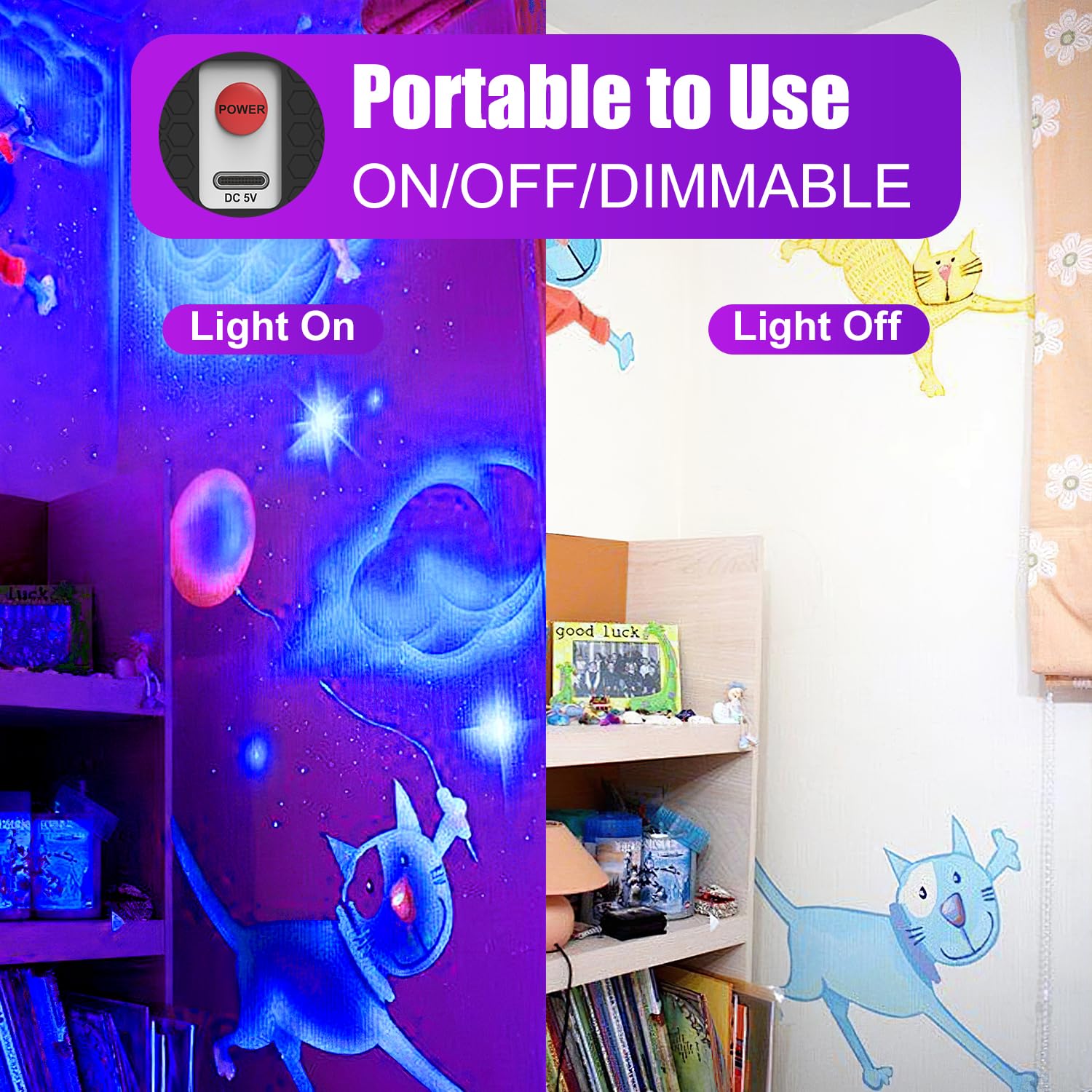 Sayitwill Rechargeable Black Light Bar 2 Pack, Cordless UV Strip Lights, Aluminum, Model CXH-WL-A-10W