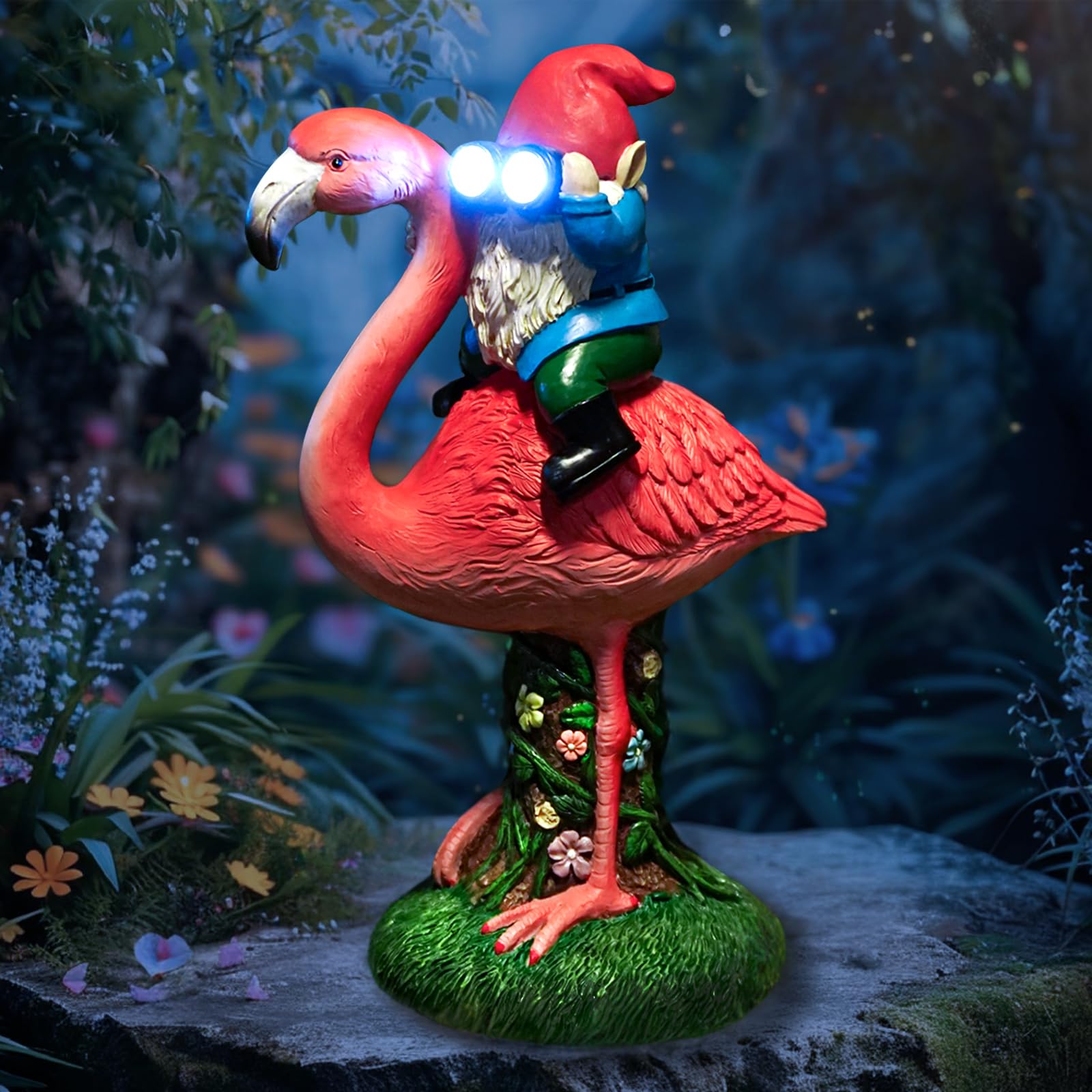 ArtTerpnica Solar Flamingo Gnome Garden Decor Statue  Outdoor Funny Solar Light Decoration for Yard  Patio  Lawn  Unique Housewarming  Birthday Gift for Women  Mom  Grandma