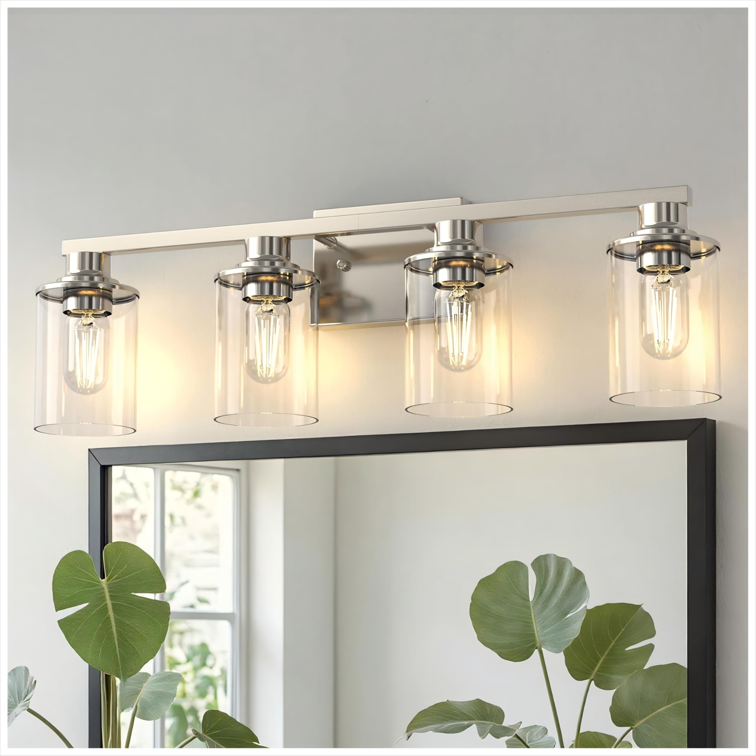 DORESshop 4-Light Vanity Light Fixtures  Nickel Bathroom Light Fixtures Over Mirror with Clear Glass Shade  Modern Vanity Lights for Living Room Bedroom