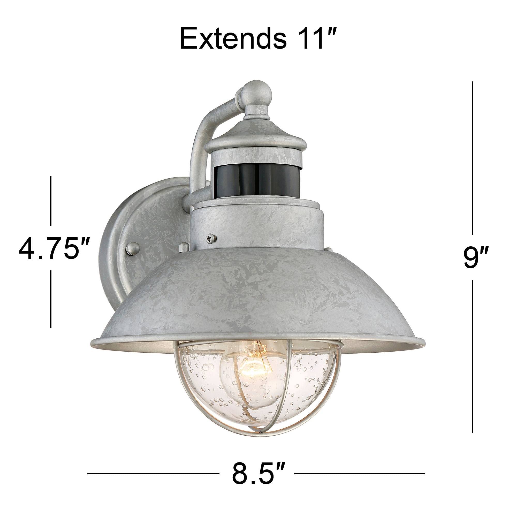 John Timberland Outdoor Barn Light Fixture, Galvanized, 9in Clear Seedy Glass, Motion Sensor, Rustic Industrial Design, Model 1N591