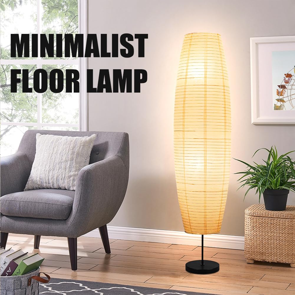 Fosinz Beige Paper & Stainless Steel Floor Lamp For Living Room, Bedroom, Dorm Room, Office, Coffee, College Dorm, Cafe, Bookcas