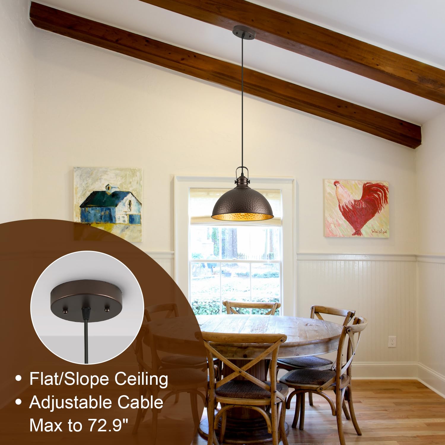 Refice Farmhouse Pendant Lights,Hammered Metal Shade Oil Rubbed Bronze Matte Pendant Lighting For Kitchen Island Industrial Adju