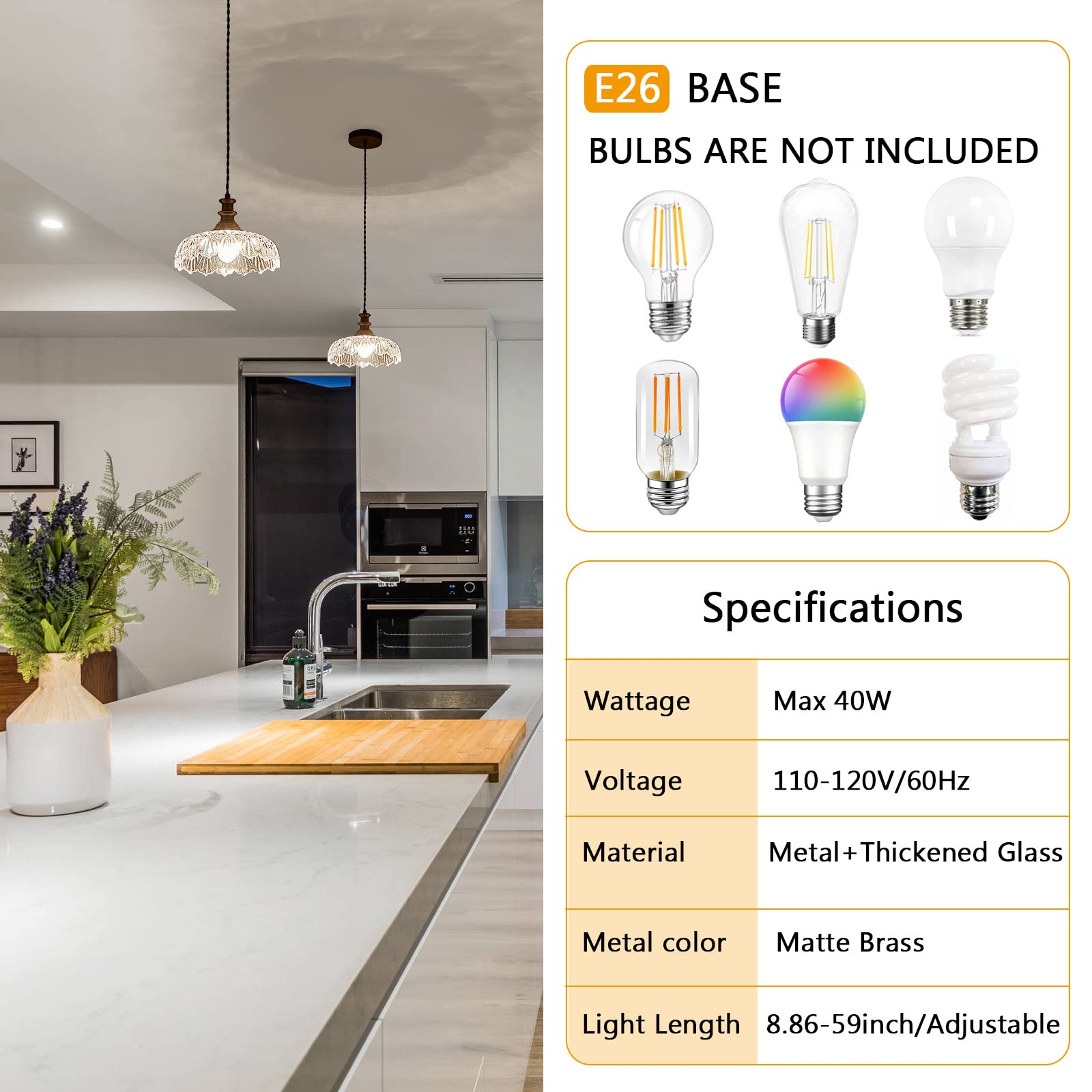 HDDFL Vintage Pendant Lights, Matte Brass Metal Fixture, 9.45in, 2 Pack, Modern Hanging Lamp for Kitchen, Bedroom, Living Room
