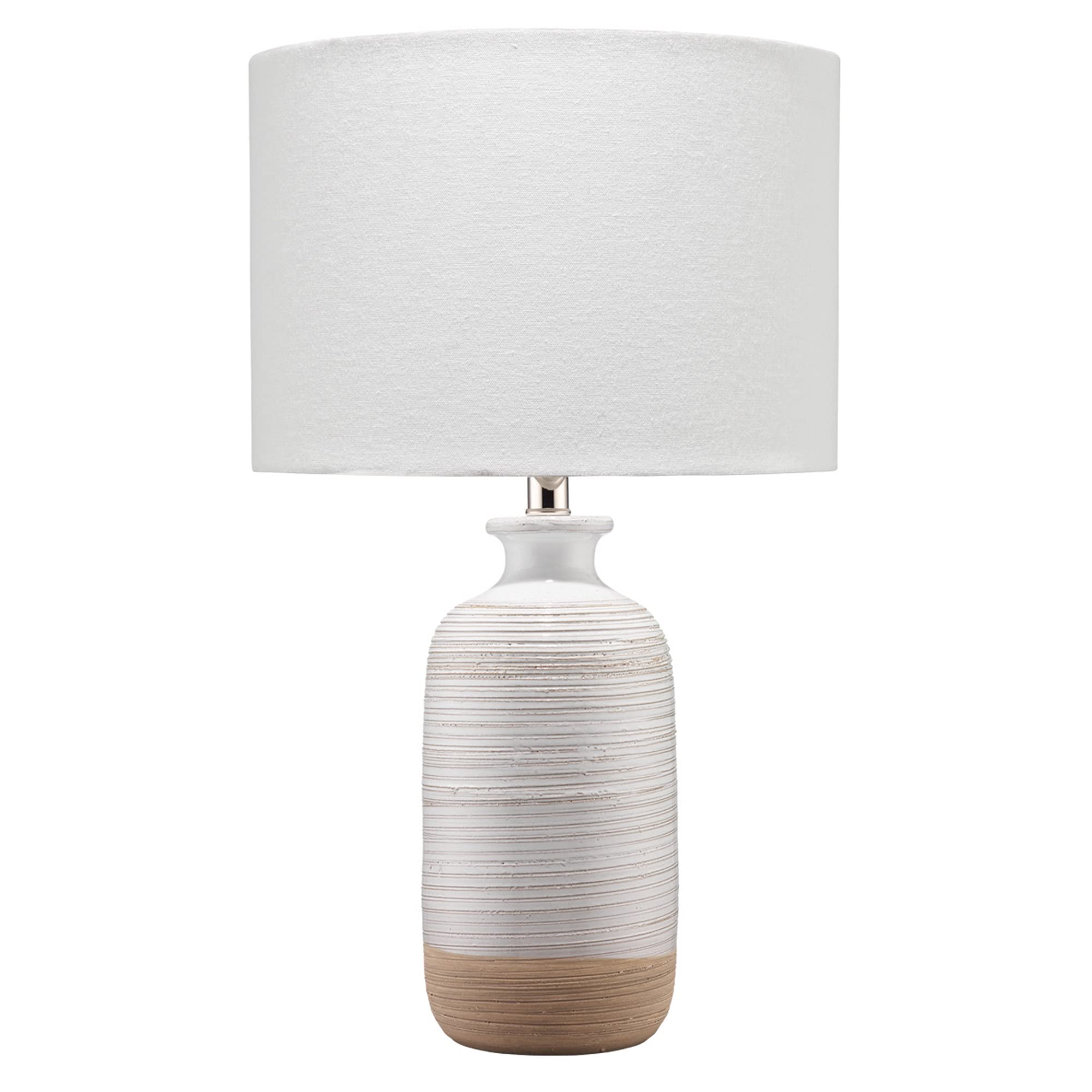 Benjara Table Lamp With Brushed Ceramic Body And Fabric Shade, Cream