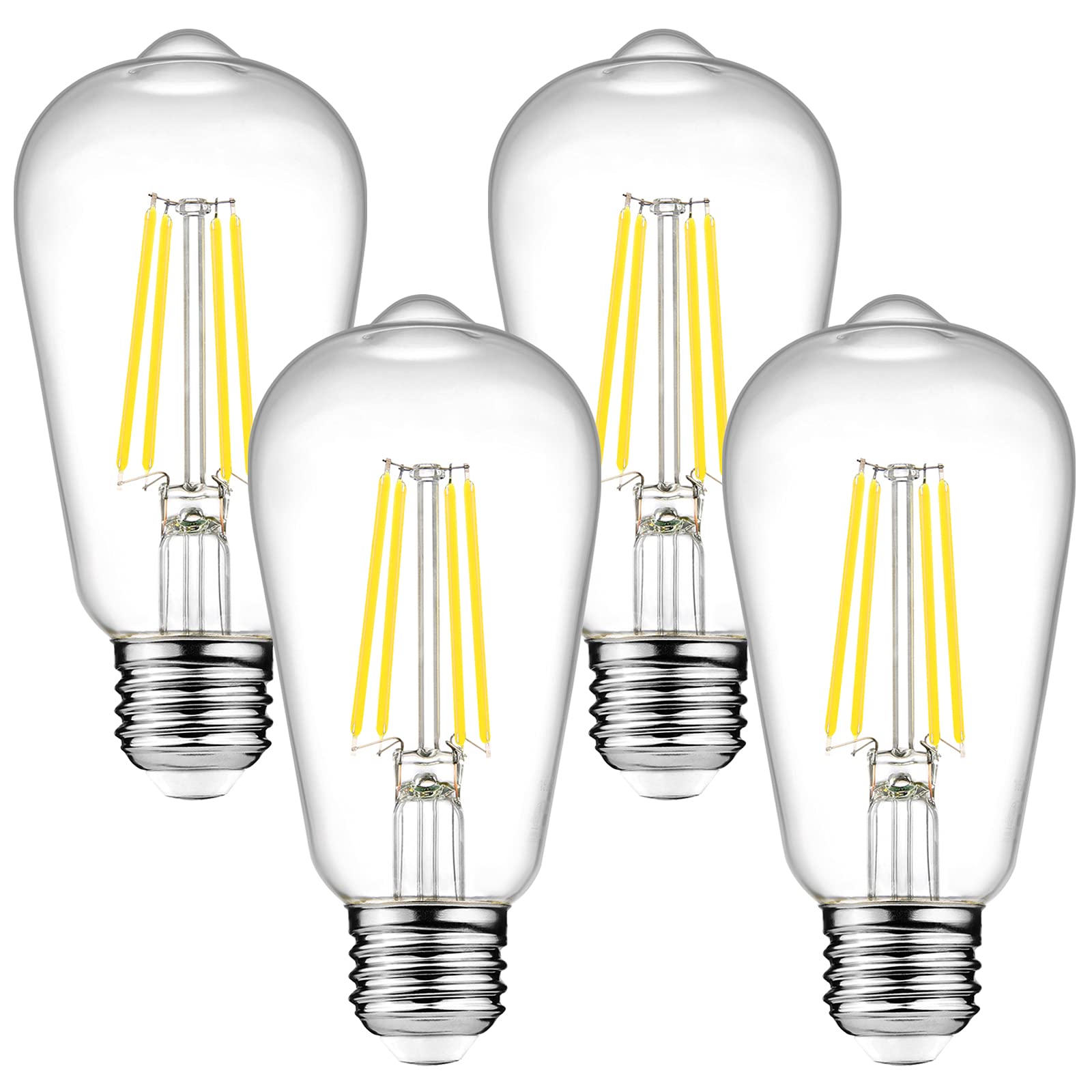 Ascher Dimmable Vintage LED Edison Bulbs, 6W Equivalent, ST58 Clear Glass, Daylight White, Pack of 4