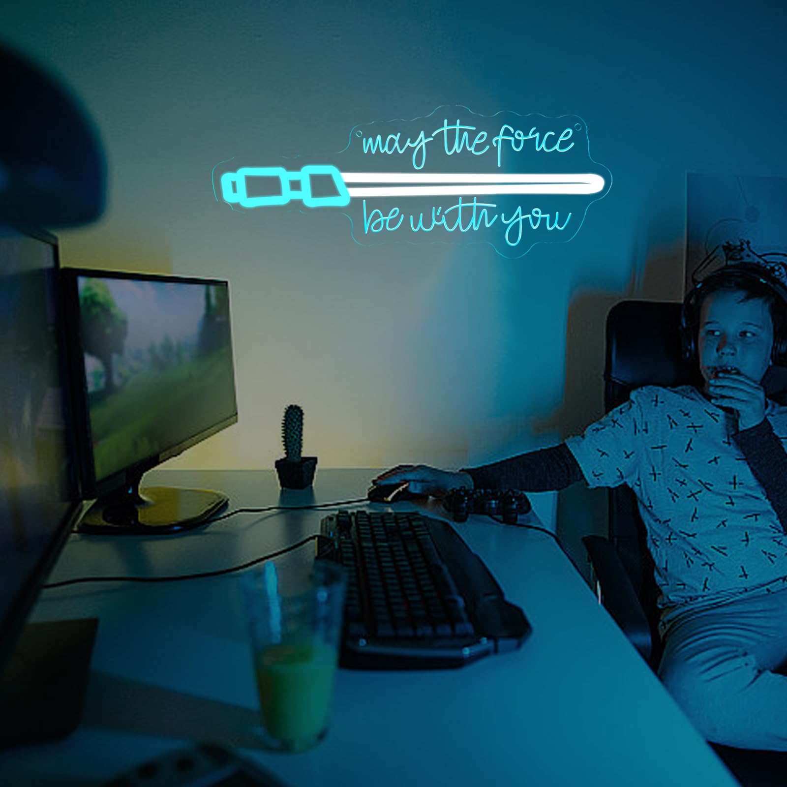 Pinlangdou Blue Neon Lightsaber Sign, Dimmable Wall Decor for Game Room, Bedroom, Living Room, Model Pinlangdou-07, Acrylic