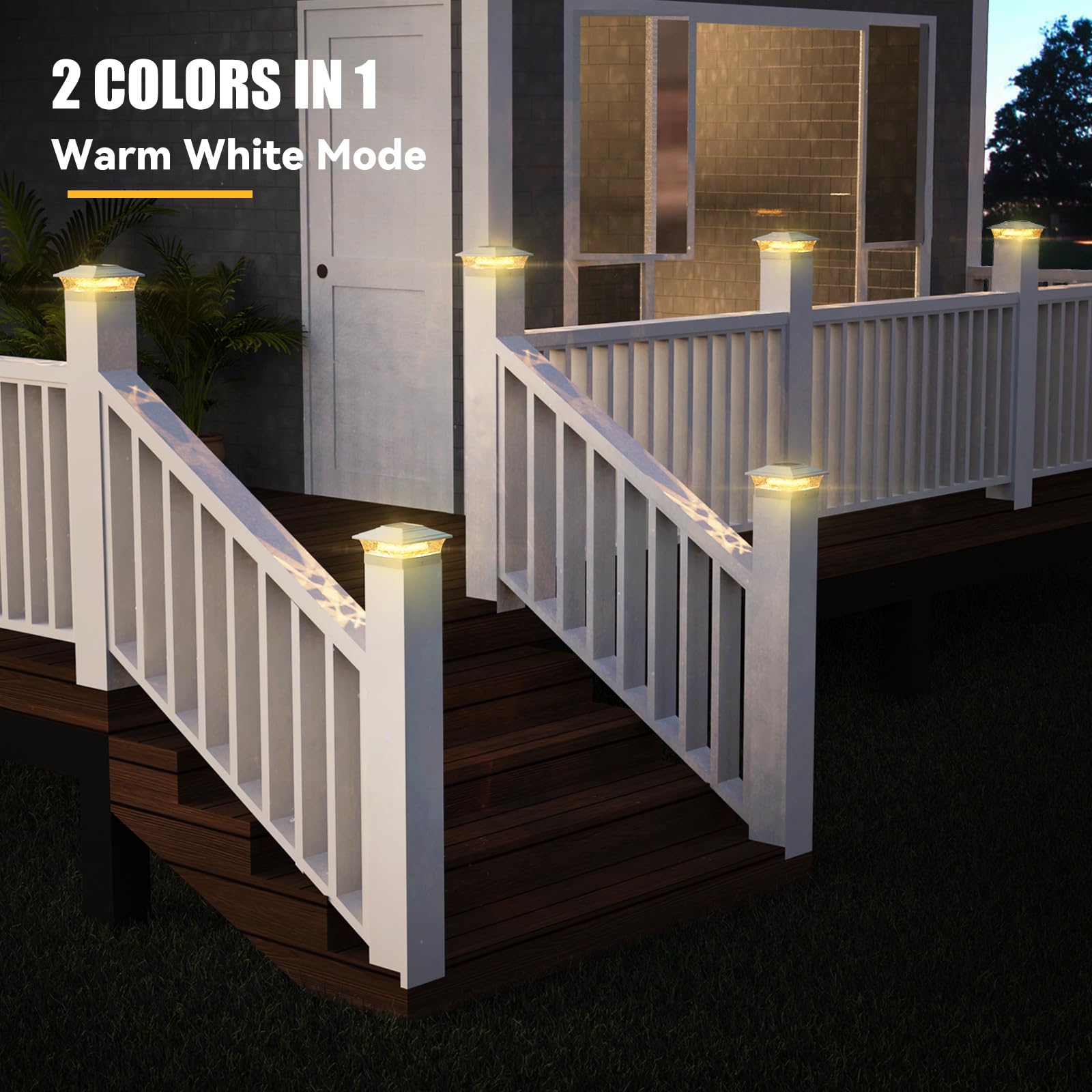 APONUO Solar Post Lights, 2 Modes, 16 LEDs, Waterproof, 12 Pack, for 4x4 5x5 6x6 Posts, White, Model 181