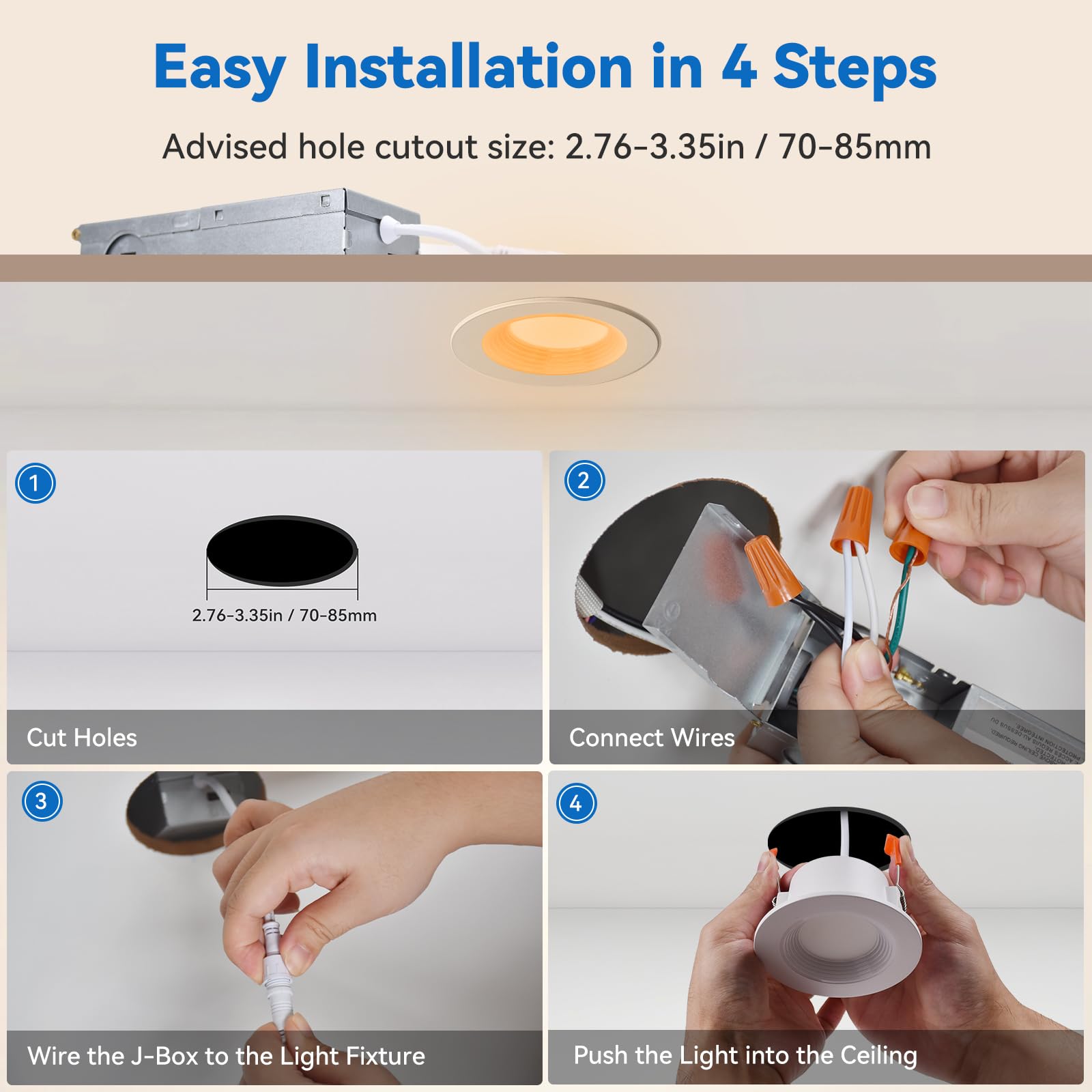 Cycevsun 3 Inch Recessed Led Lights  Switchable Night Light & Main Light  5 Color Temperatures 2700K-5000K  Dimmable Canless Downlight For Cozy Home Lighting  6W/2W  Etl  6 Pack