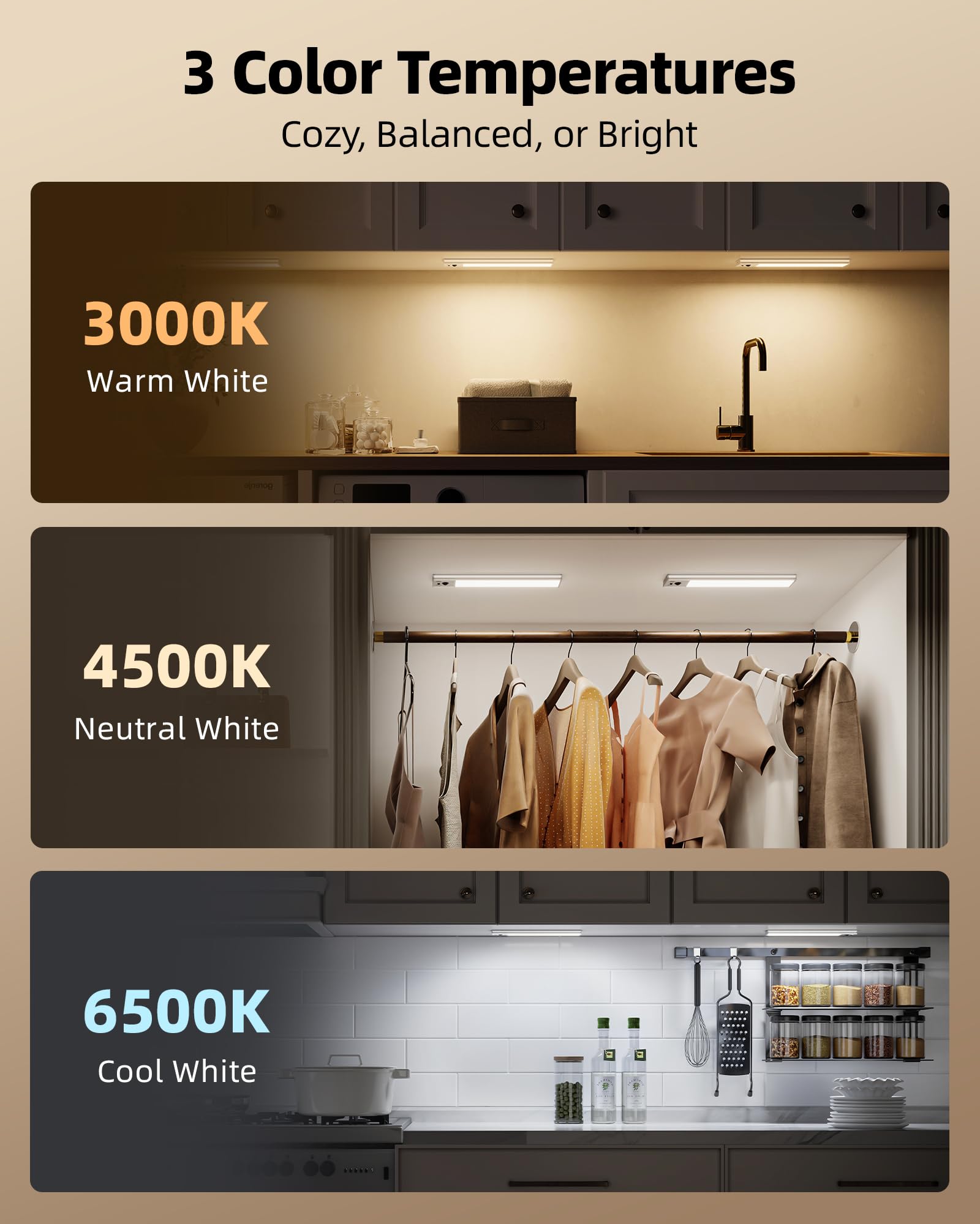 EZVALO Under Cabinet Lighting - 3 Pack, 10" Magnetic, Rechargeable, Motion Sensor, Dimmable with Remote, Aluminum, Model UCL05