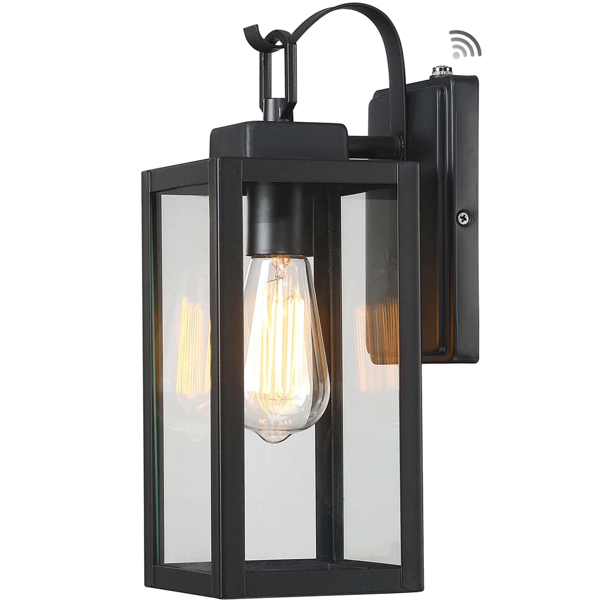 Pia Ricco Outdoor Wall Lights, Dusk to Dawn Matte Black Exterior Light Fixture with Clear Glass Shade, Photocell Sensor Front Po