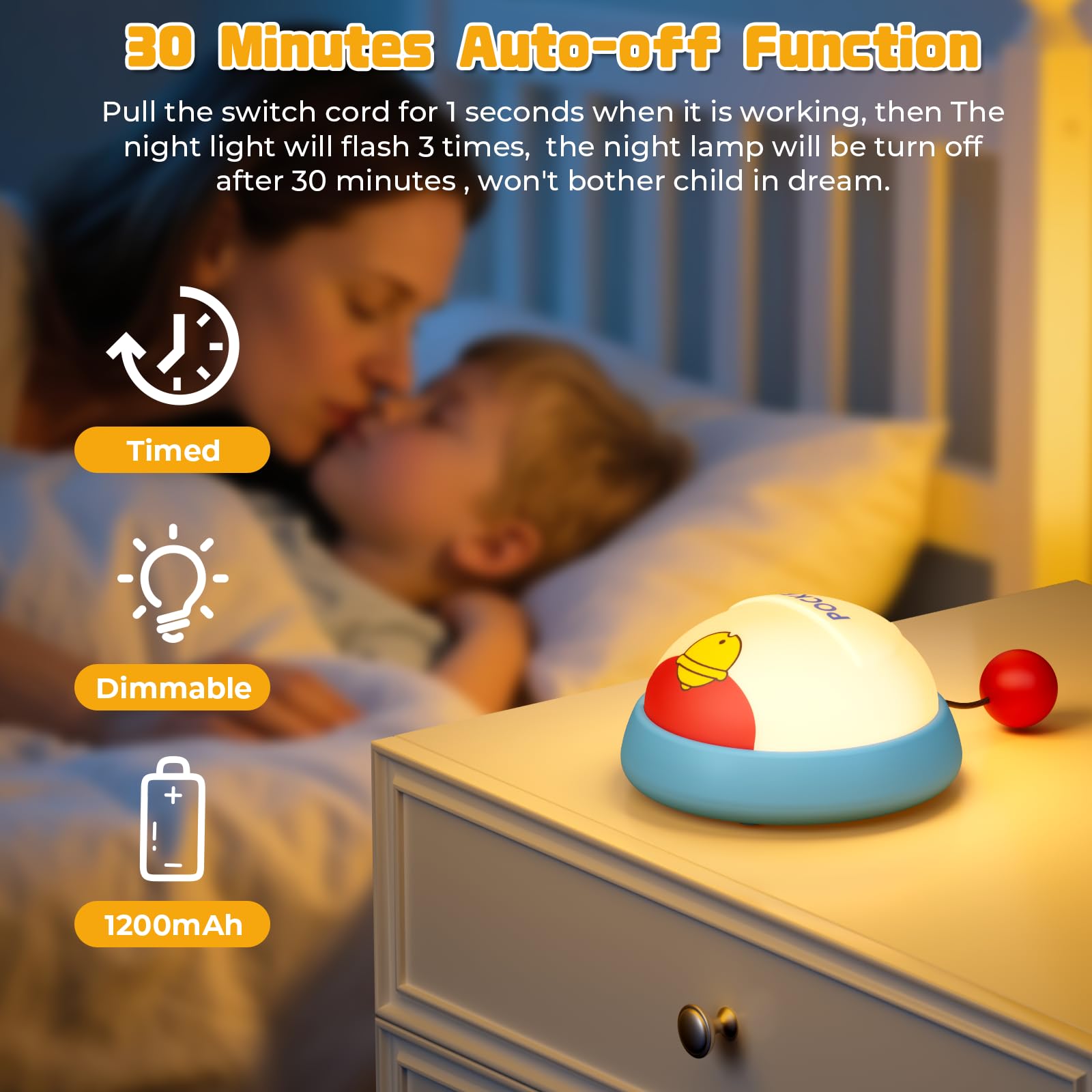 Night Light for Kids, Cute Anime Wall Night Lamp In Kids Bedroom, 3-Level Dimmable Silicone Touch Light, Soft Eye-Friendly, 30 M