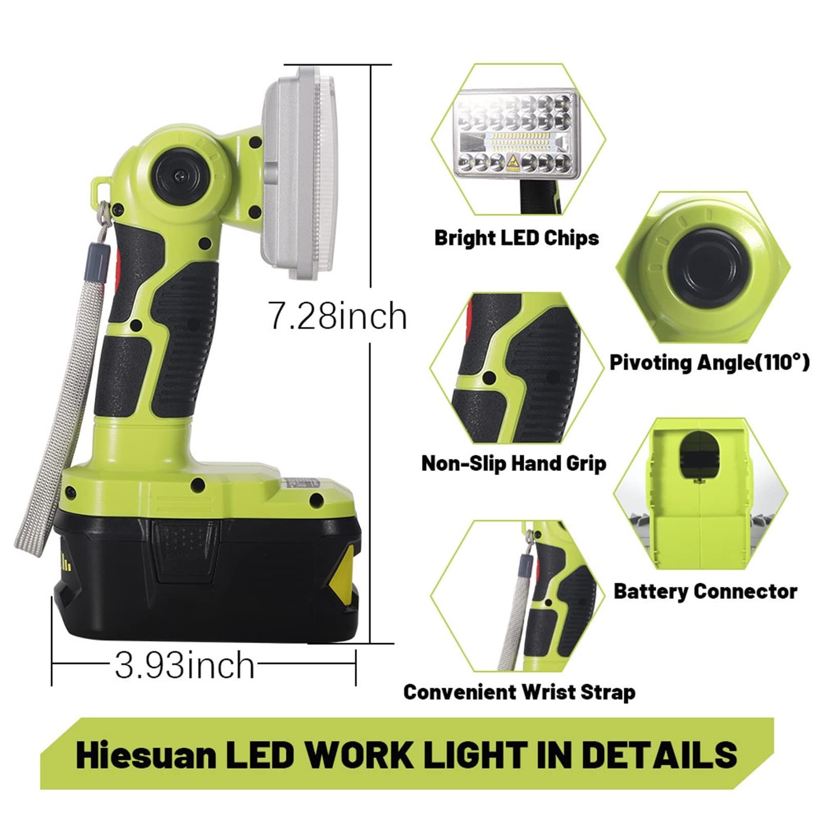 Hiesuan Work Light For Ryobi 18V Battery, Flashlight 18V, 2000Lm Led Flood Light Outdoor With 3 Modes Lighting For Jobsite, Camp