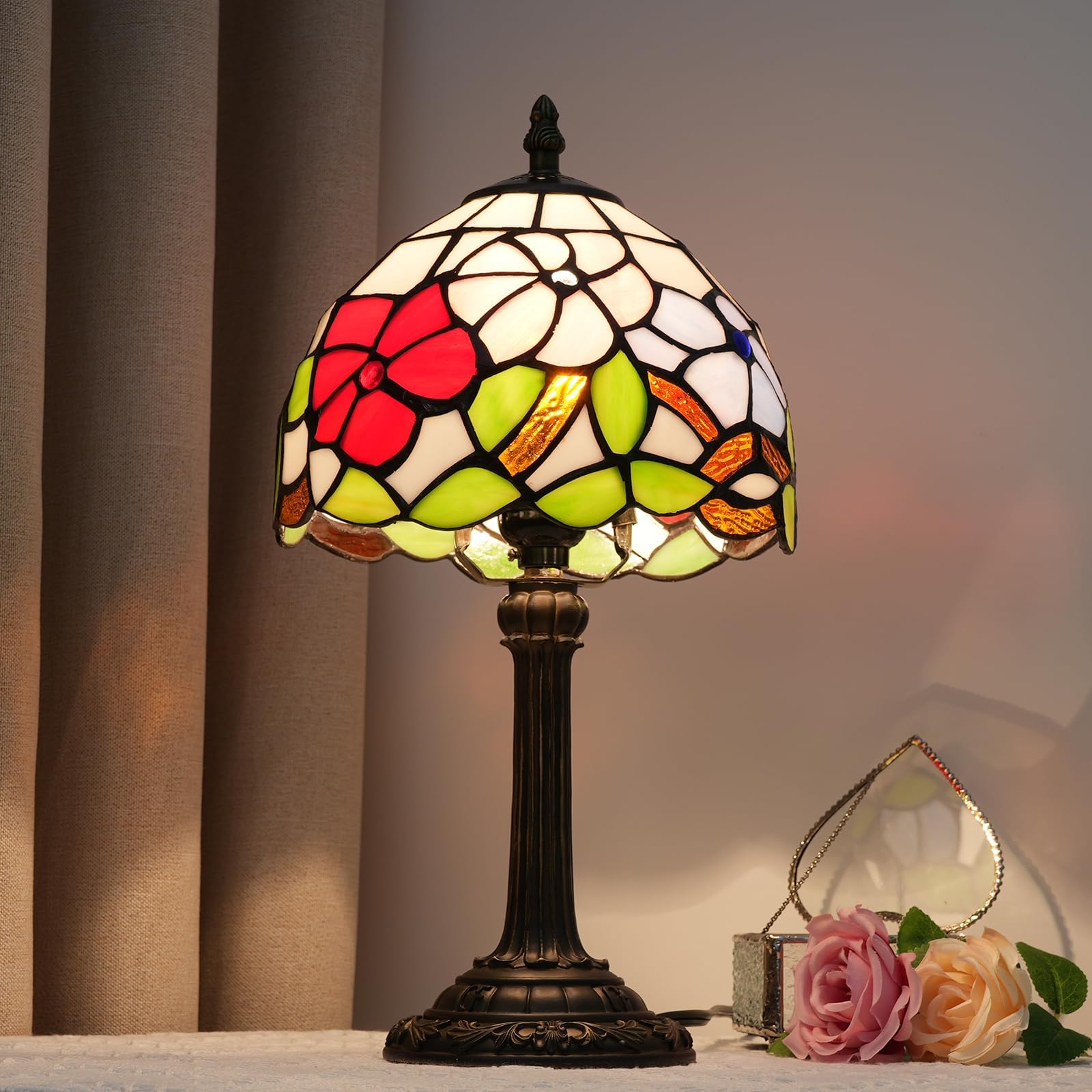 Wecrejoni Tiffany Lamp Stained Glass Lamp Small Bedside Table Lamps For Living Room Bedroom Dorm Kitchen Home Decor Festival Birthday Gift Morning Glory
