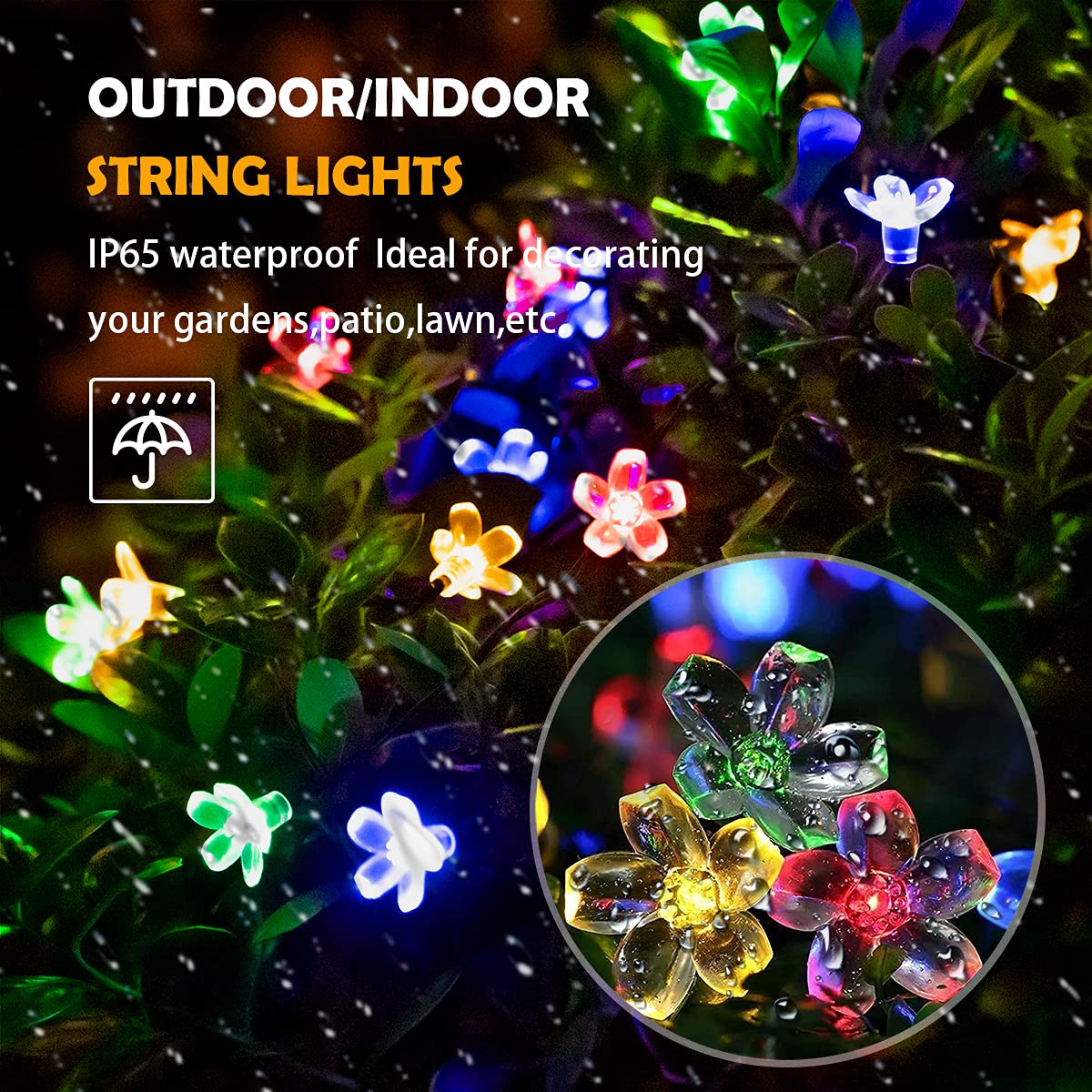 Iticdecor Solar String Flower Lights Outdoor Waterproof 50 Led Fairy Light Decorations For Garden Fence Patio Yard Christmas Tree, Lawn, Party (Multi-Colored)