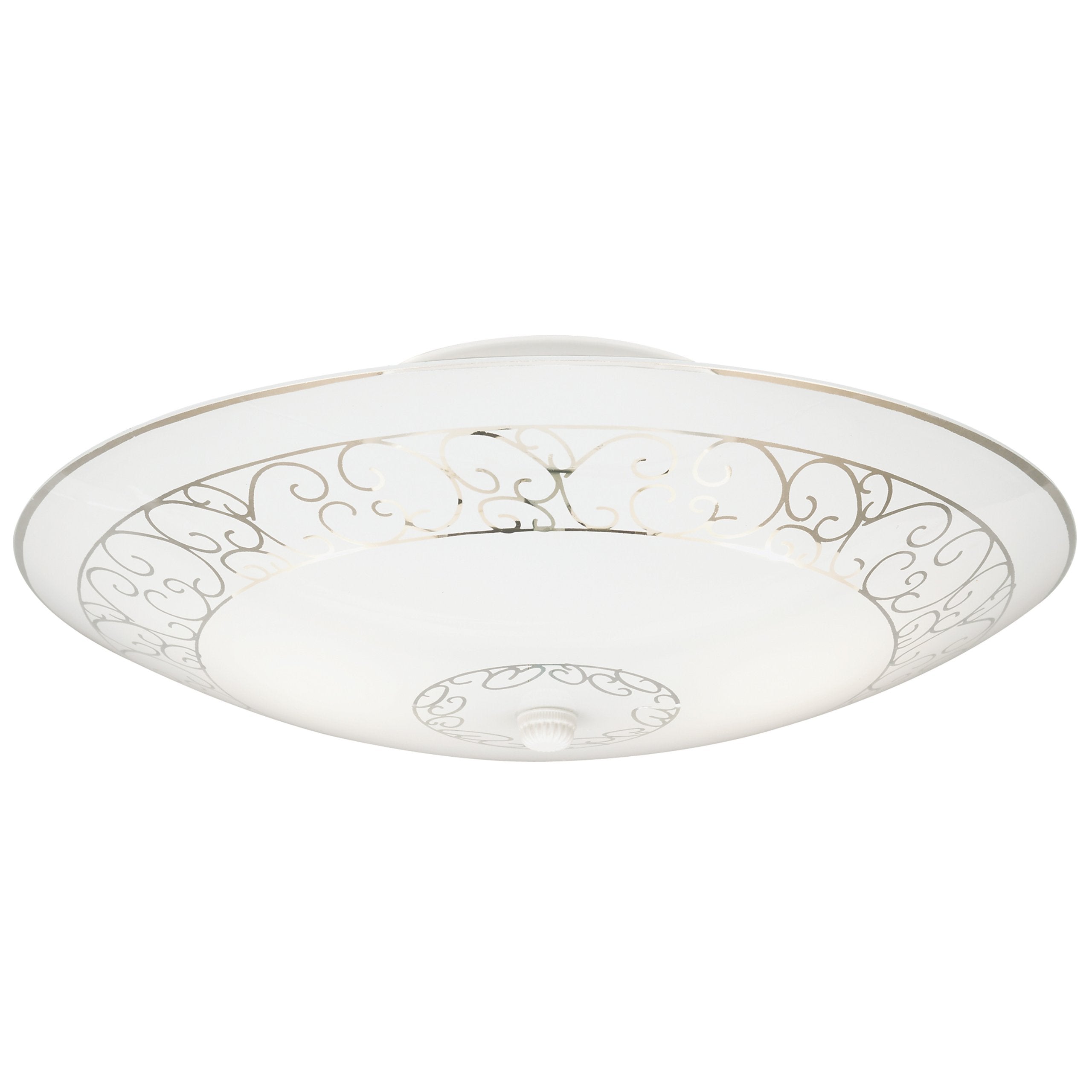 Westinghouse Two-Light Semi-Flush-Mount Ceiling Fixture, White Finish, Round, Model 6620600, Glass with Scroll Design