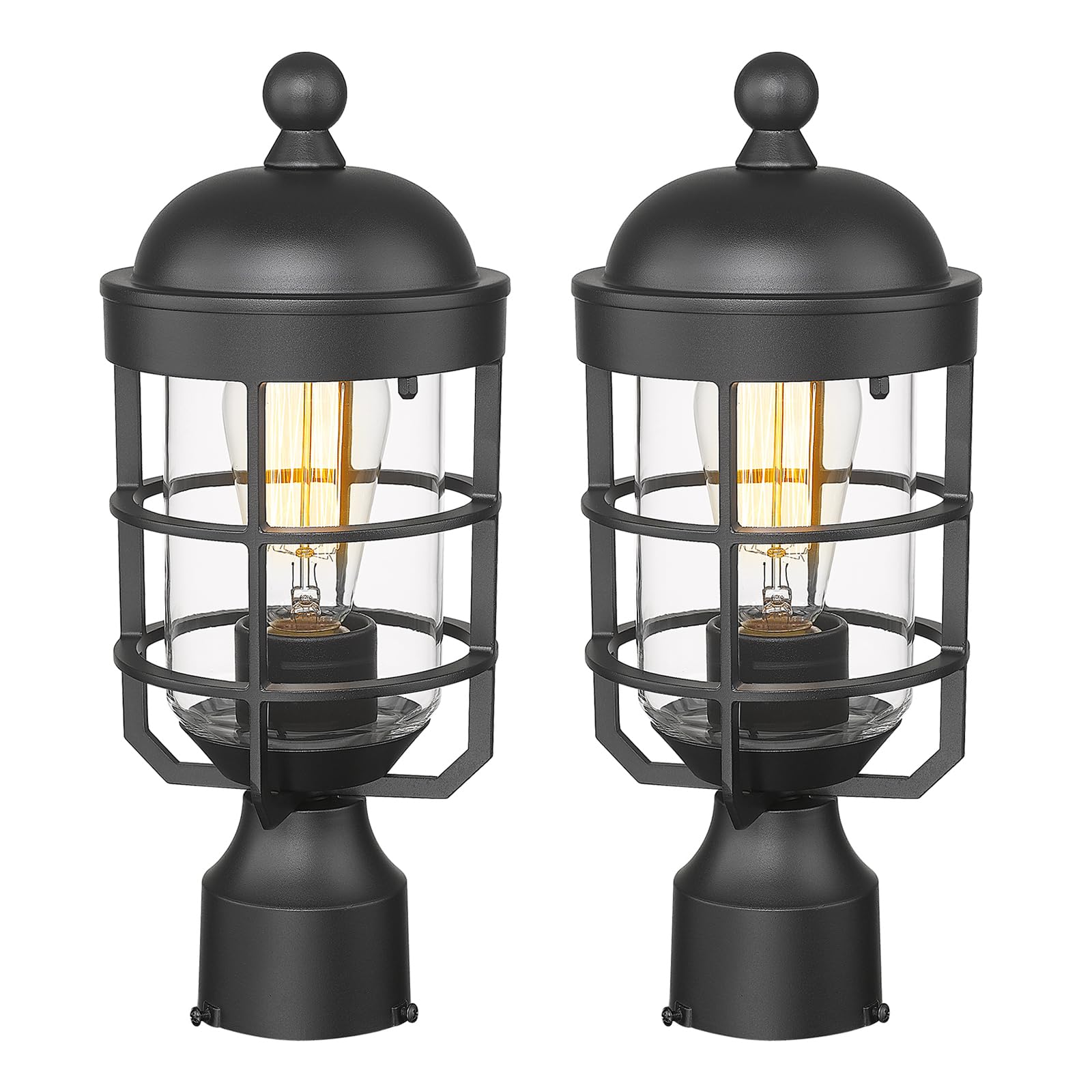 Starcurin Outdoor Post Lights Lamp Post Light Fixture with Clear Glass Industrial Lantern Cage, Pillar Pole Lights Outdoor Light