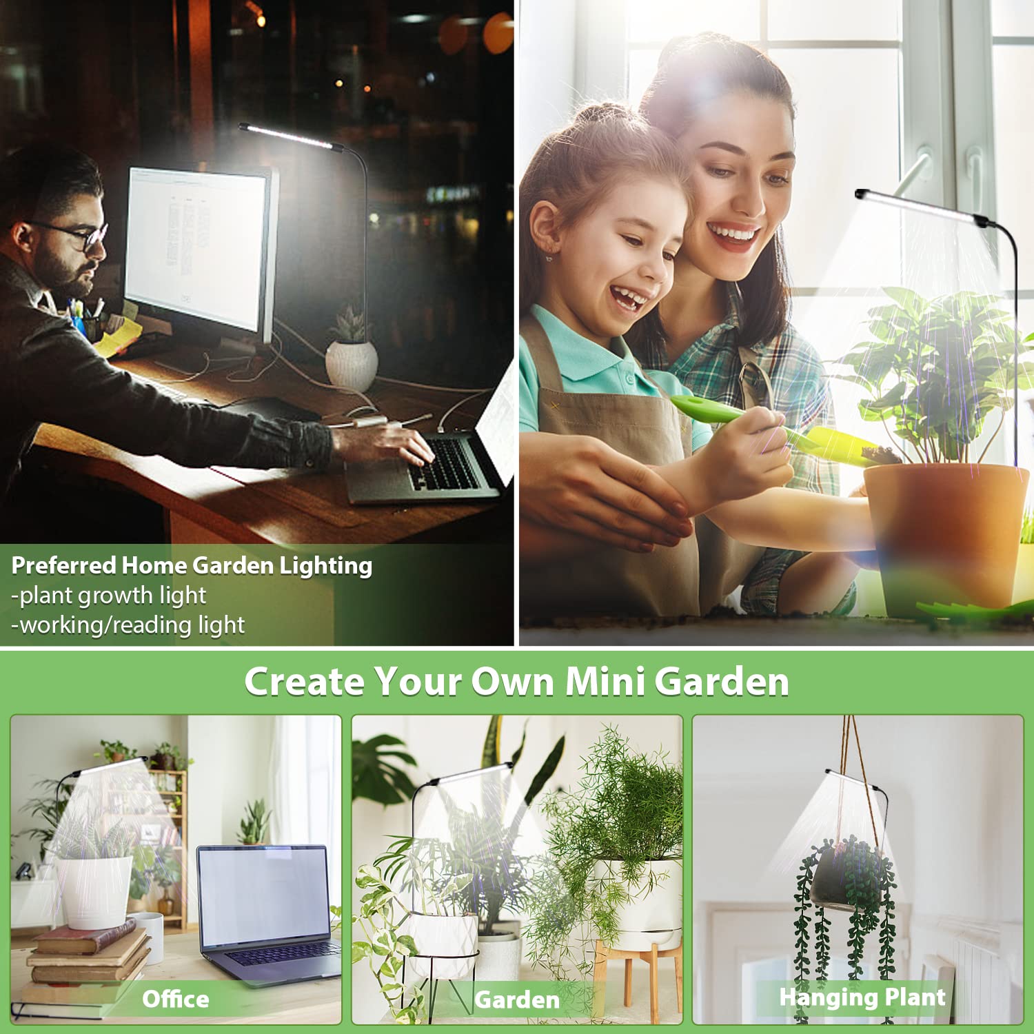 Juhefa Grow Light For Indoor Plants Growing, 6000K Full Spectrum Gooseneck Plant Lamp For Seedings Succulents Small Plants, Auto