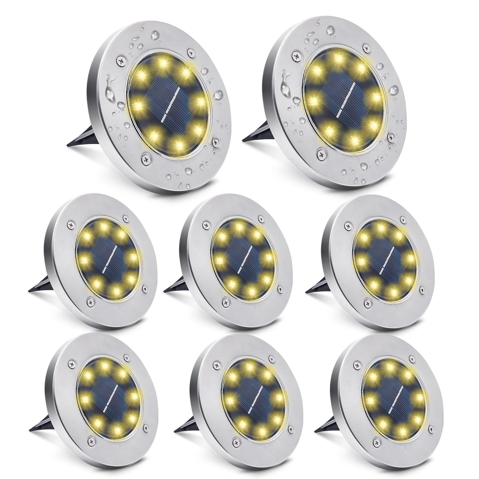 Yooumoga 8 Pack Solar Ground Lights, 8 Led Waterproof In-Ground Lights Outdoor Landscape Lighting For Lawn, Garden, Patio, Pathway, Yard, Deck, Driveway, Walkway (Warm White)