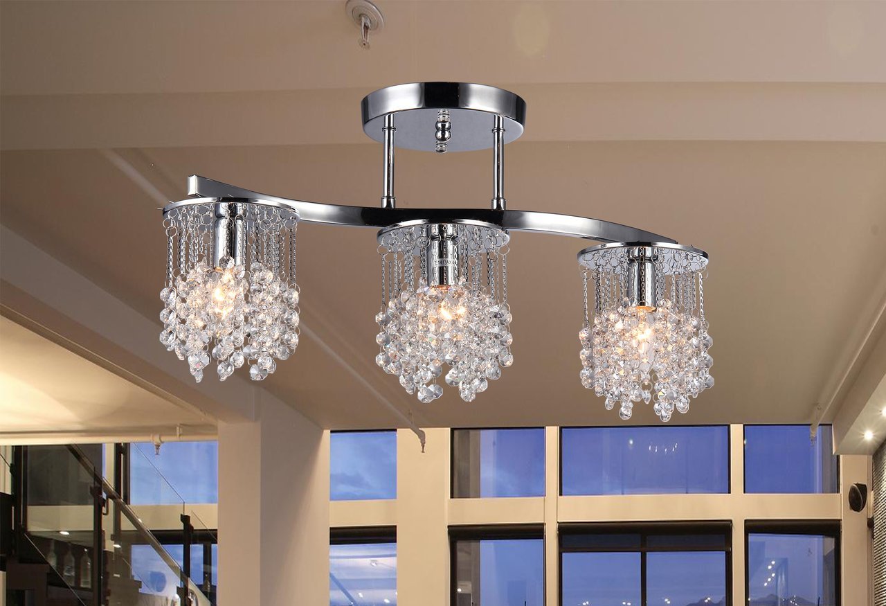 Whse of Tiffany 6719/3 Clee 3-Light Chrome 20 Crystal Chandelier, 22, Chrome