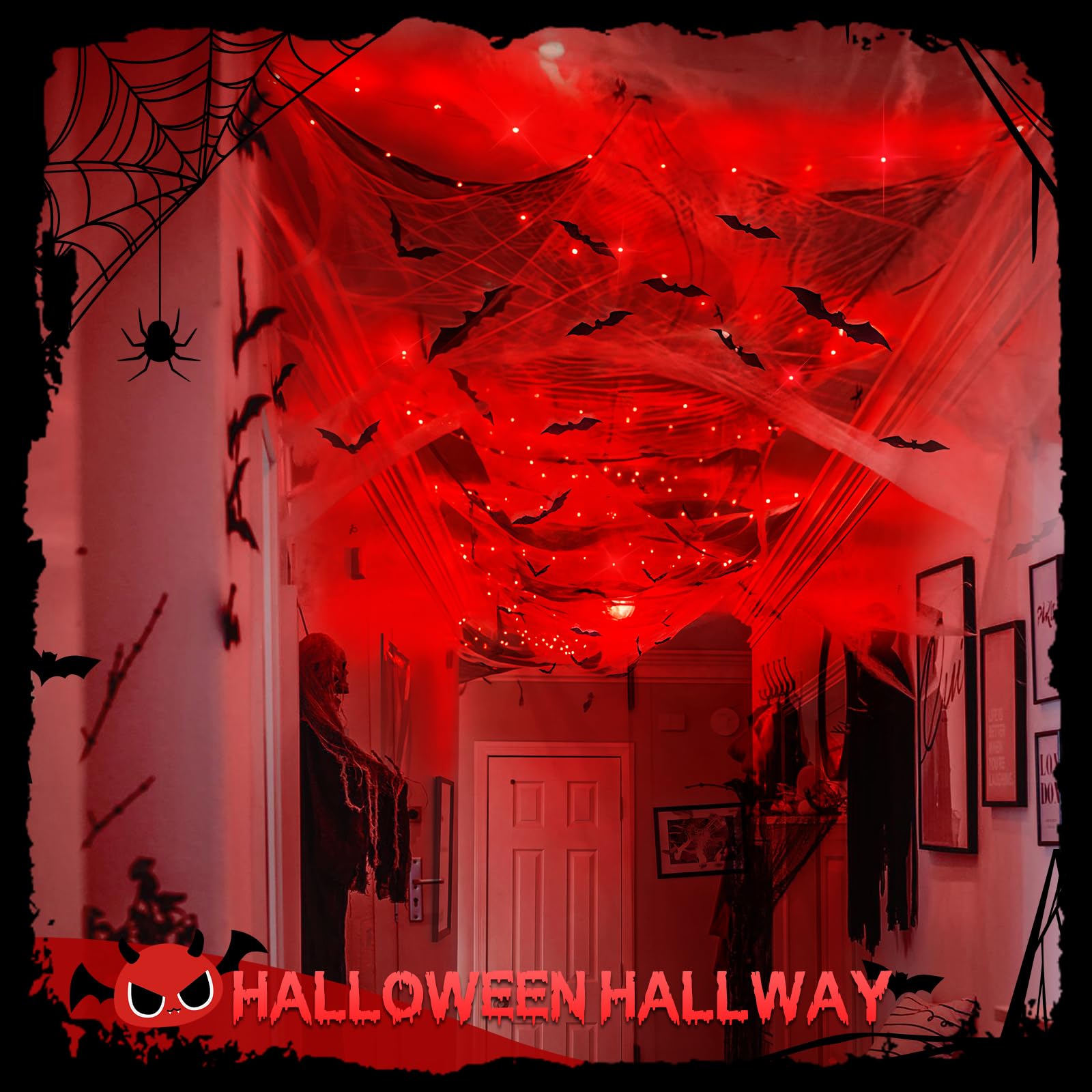 JMEXSUSS 4 Pack 50 LED Red Fairy Lights Battery Operated, 16.1ft Halloween Fairy Lights, Red String Lights for Bedroom Wedding P