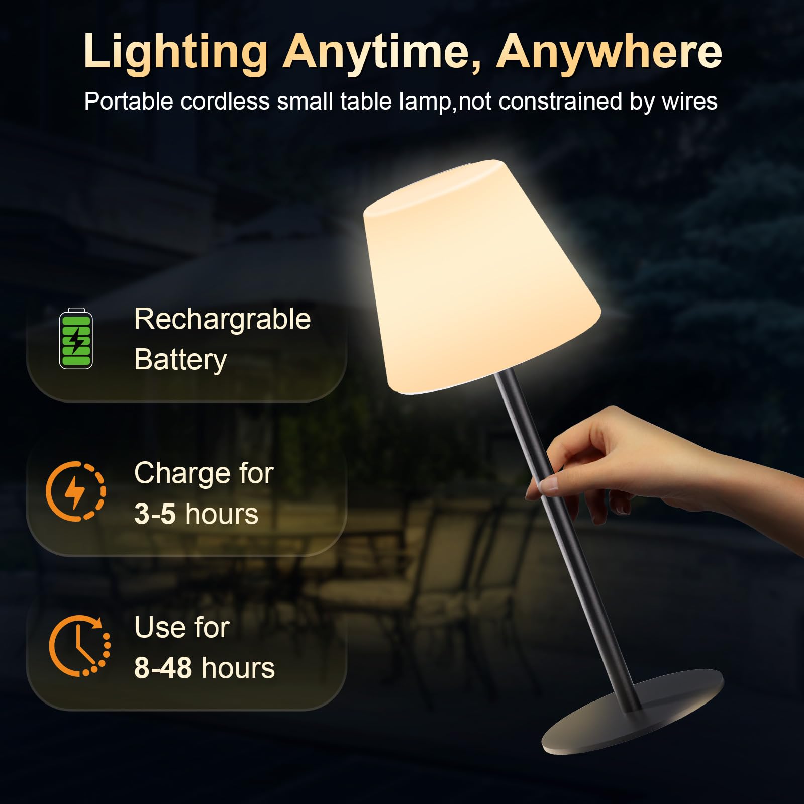Dansny Outdoor Battery Operated Table Lamp Rechargeable Shower Lamp Waterproof Cordless Table Lamps Rgb And 3000K Dimmable Table