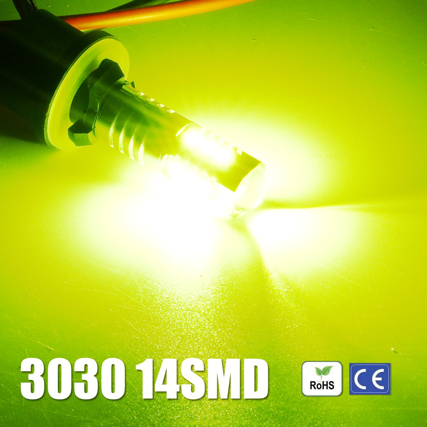 KISLED 880 LED Fog Light Bulb - Extremely Bright with Projector DRL, High Power 3030 Chips, Lemon Green