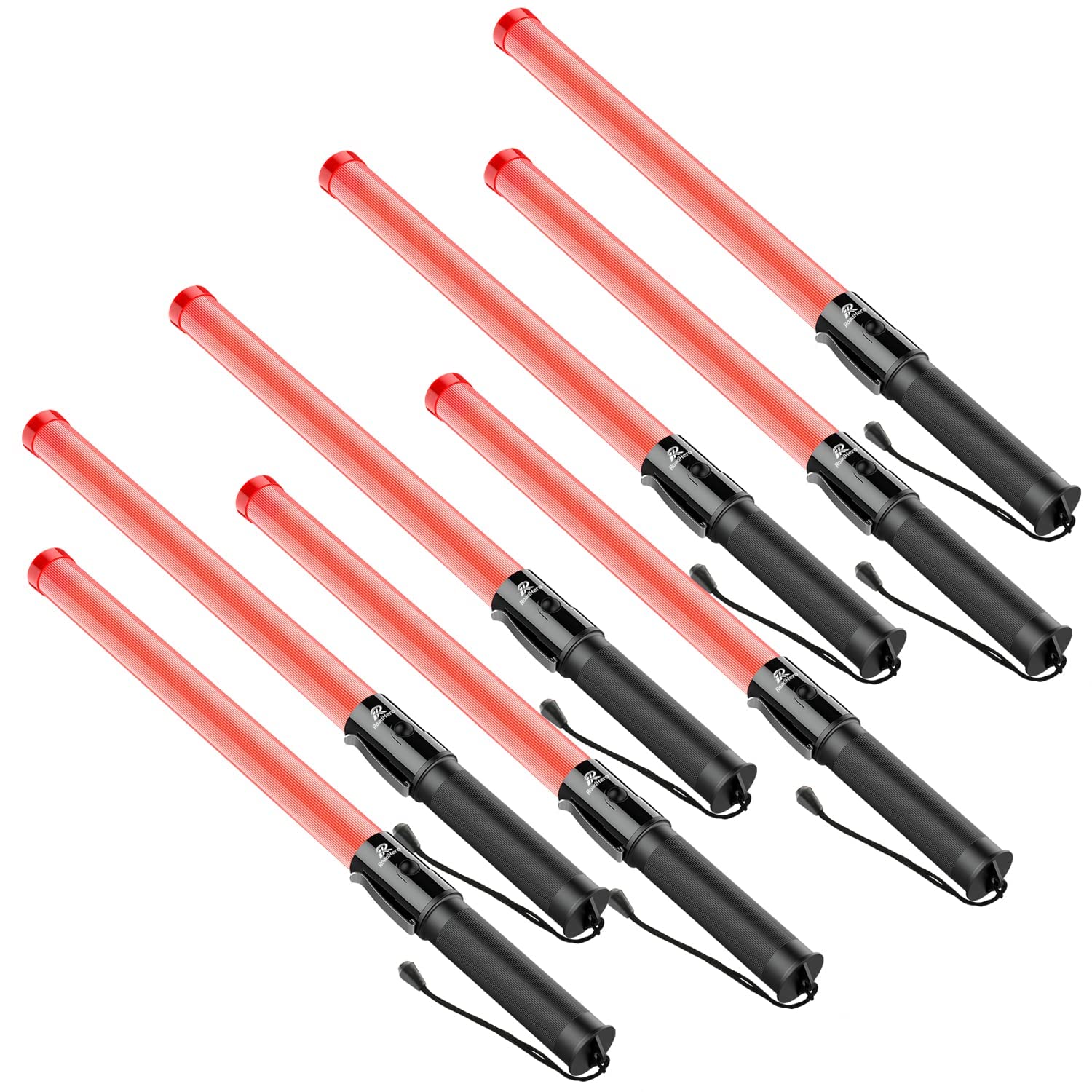 RoadHero Traffic Wand 21-Inch LED Safety Light Baton, 8 Pack, Red, Model 54*3, 2 Flashing Modes, Air Marshaling Signal Wands
