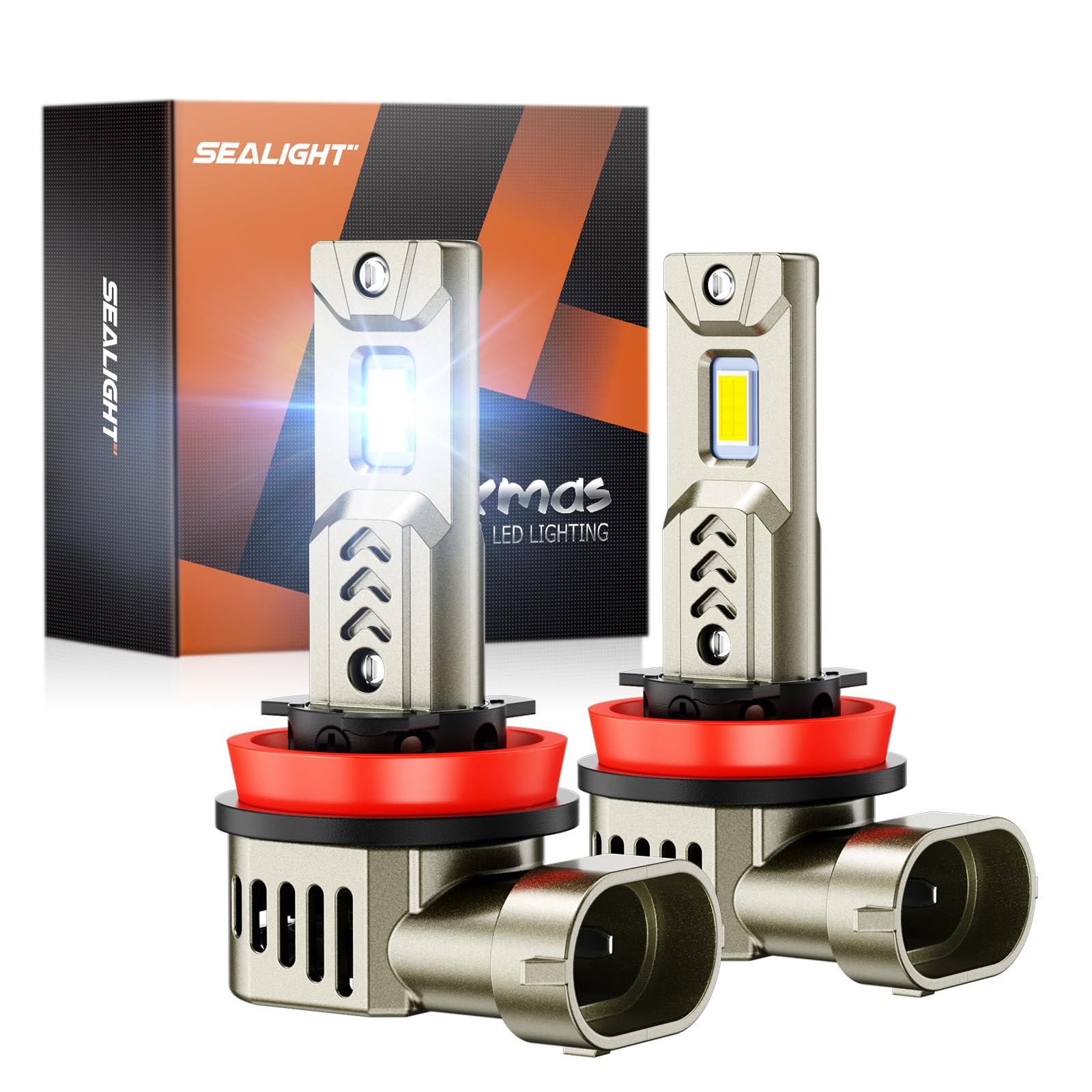 SEALIGHT H11 Light Bulb, 34000LM Super Bright 6500K, IP68 Waterproof, 360° Adjustable, Pack of 2, White