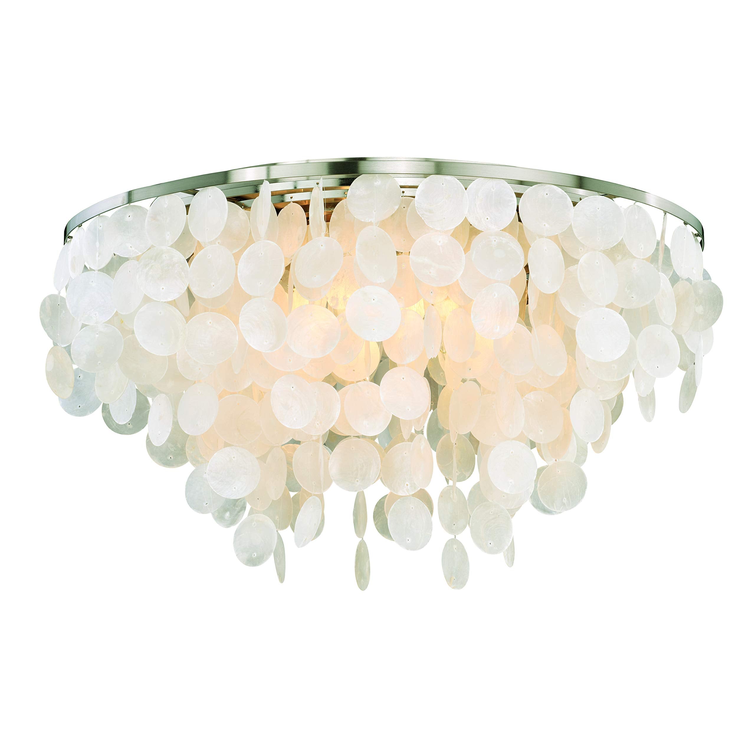 VAXCEL Elsa Flush Mount Ceiling Light Fixture 24 in Round Satin Nickel Capiz Shell Model C0118