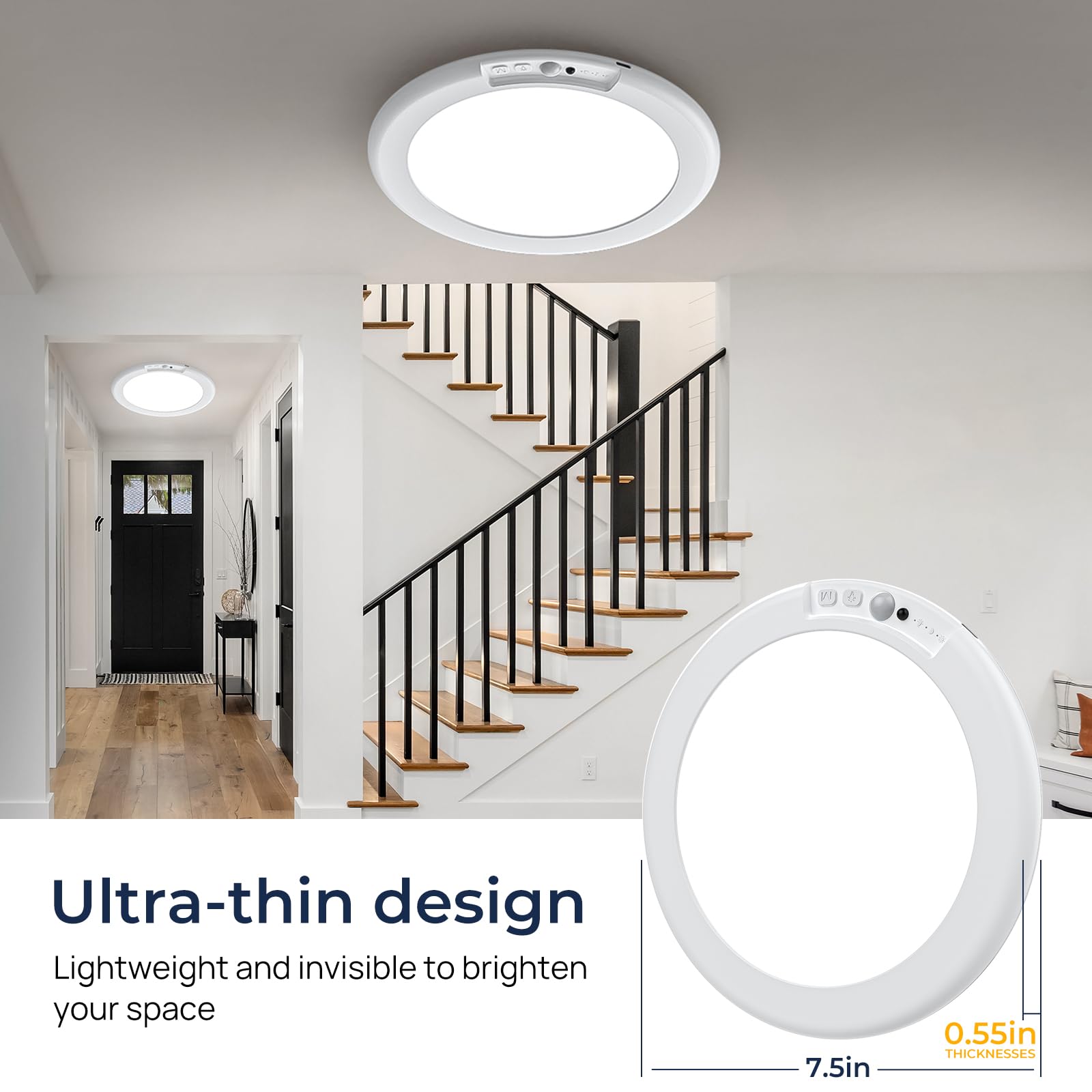 Huryee Magnetic Wireless Ceiling Lights, Battery Operated Ceiling Light Wiht Remote, Rechargeable Motion Sensor Closet Light For