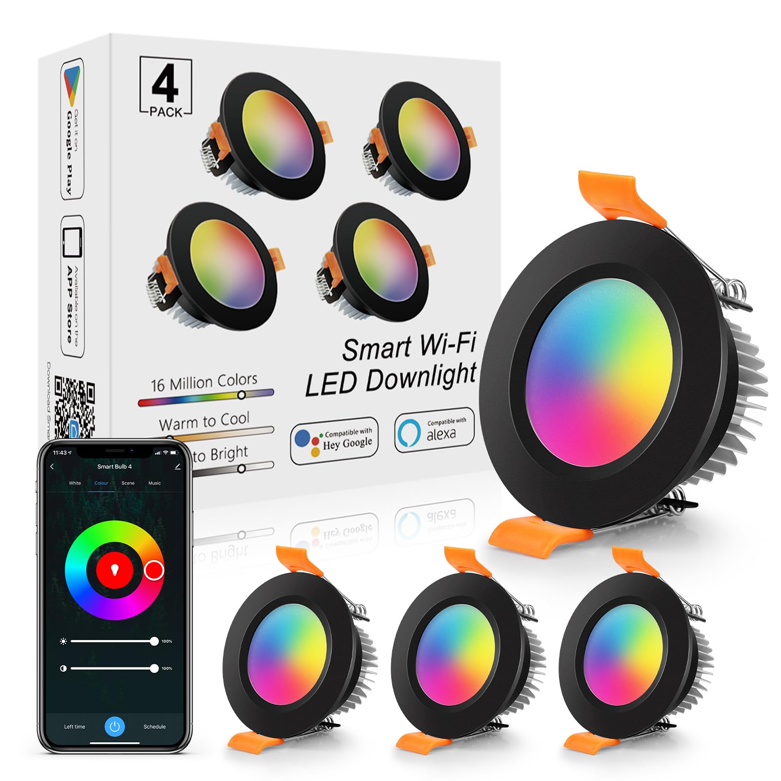 Lightingwill 2 Inch Recessed Lighting  Smart Wifi Led Downlight  5W Led Ceiling Light Compatible With Alexa/Google Assistant  Dimmable Rgb & 2700K-6500K  120V With Driver  Black Trim (4 Pack)