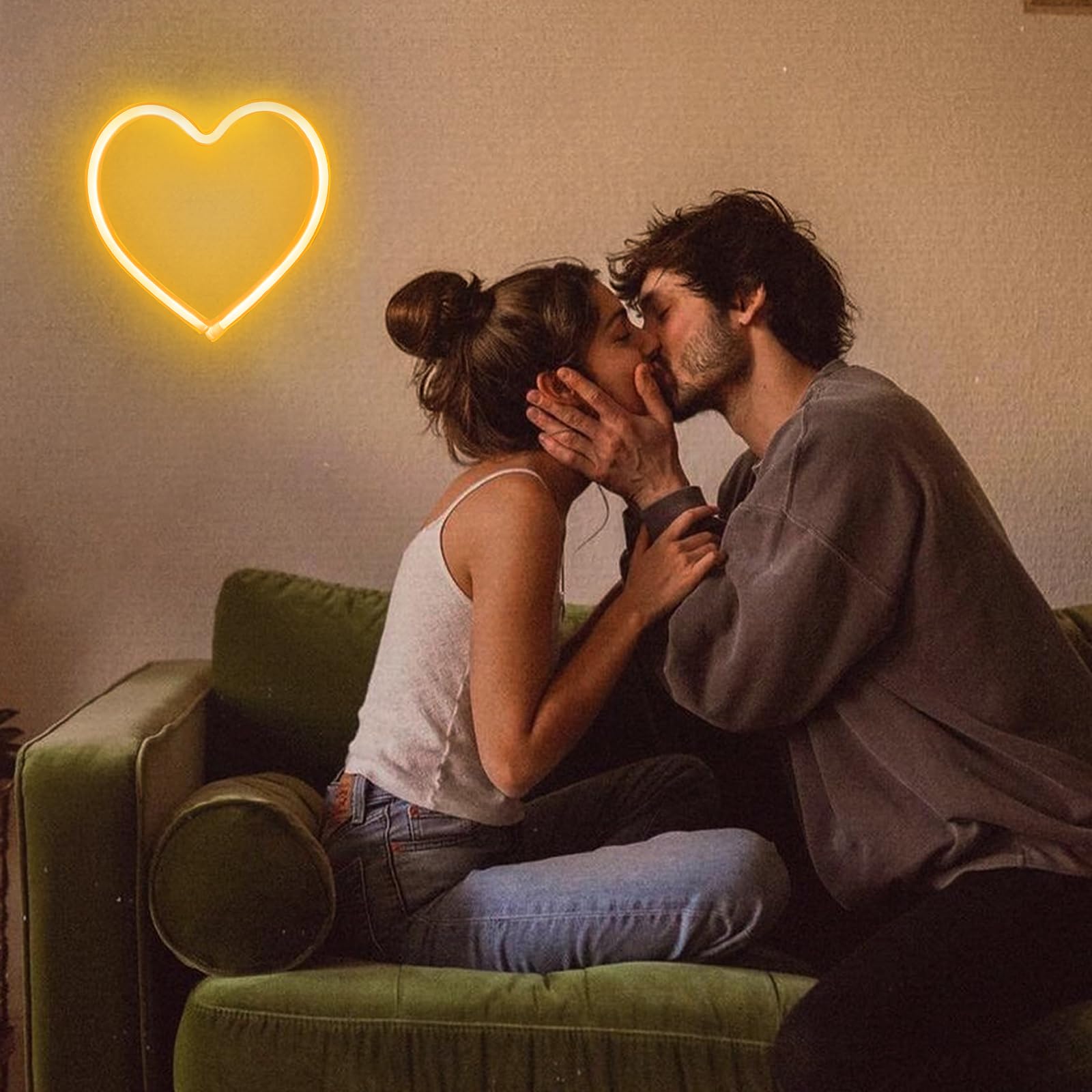 EXF Heart Neon Sign - LED Wall Decoration Light, Warm White, Battery/USB Powered, 1 Pack, Model HeartWW