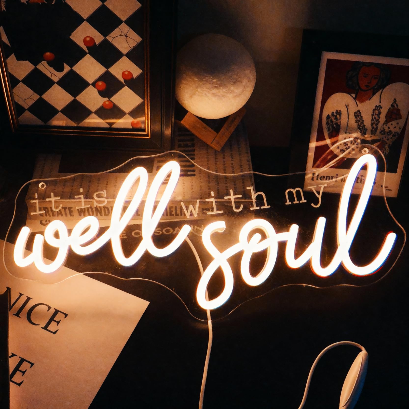 It Is Well With My Soul Decorative Neon Sign  Positive Relax Quotes Led Sign  Christian Gifts Desk Sign Decor For Home Office Wall (Warm White)