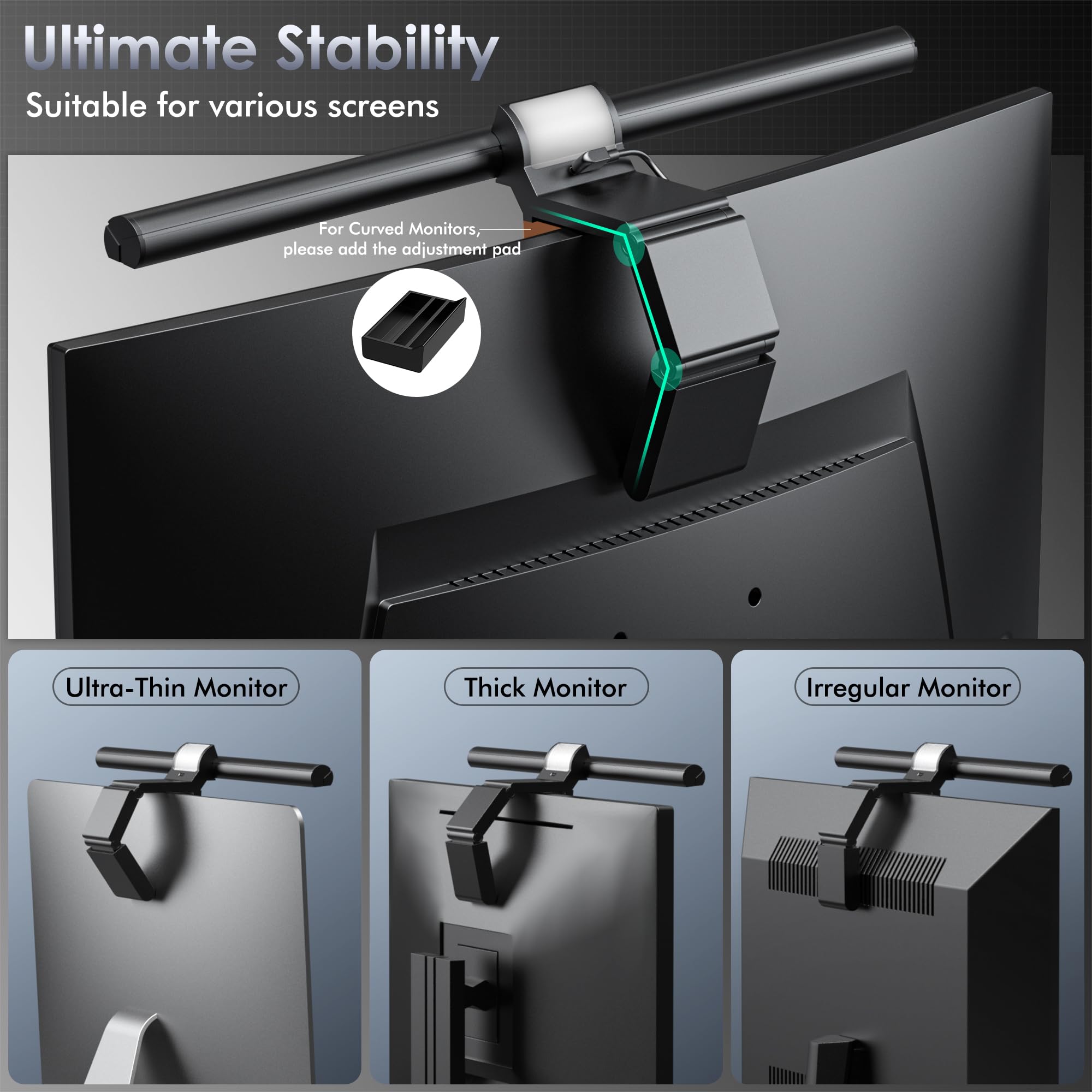 Quntis Monitor Light Bar With Remote, 16.7'' Eye Care No Glare Computer Light Bar With Backlight, Auto-Dimming & Timer, Stepless