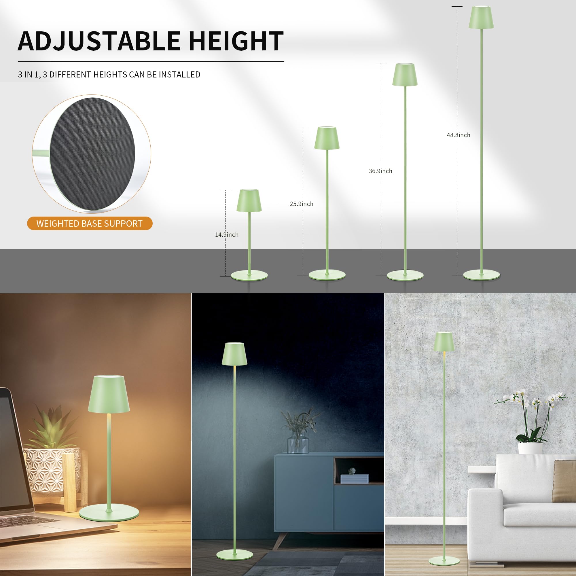 Imqsqik 2Pack Cordless Floor Lamp For Outdoor/Indoor, Built-In 6800 Mah Battery Led Battery Operated Lamp Rechargeable, With Touch Control Floor Lamp,Adjustable Height Floor Lamp For Patio(Green)