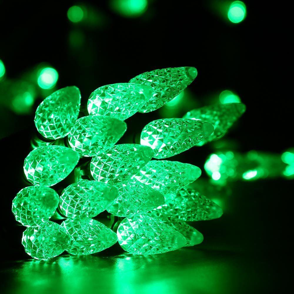 Brizled C5 Green Christmas Lights, 100 LED, 33ft, Connectable, UL Certified, Model TSD-100W-3/S-FT3