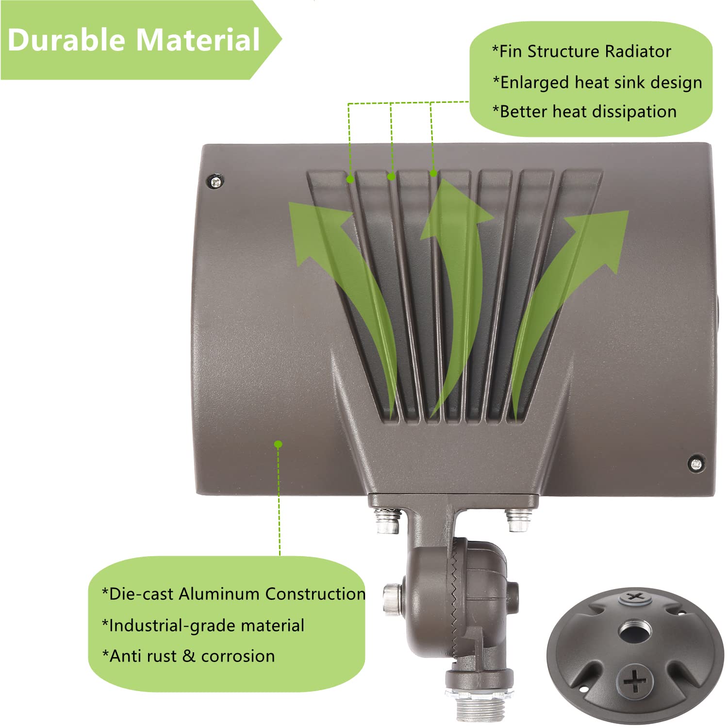 50W Outdoor Led Flood Light With 1/2" Knuckle Mount (Plate Included), 5000K Daylight 6000Lm 120V, Ul Waterproof Led Security Flood Lighting For Wall Wash /Sign/Flagpole/Tree/Yards/Advertising Boards