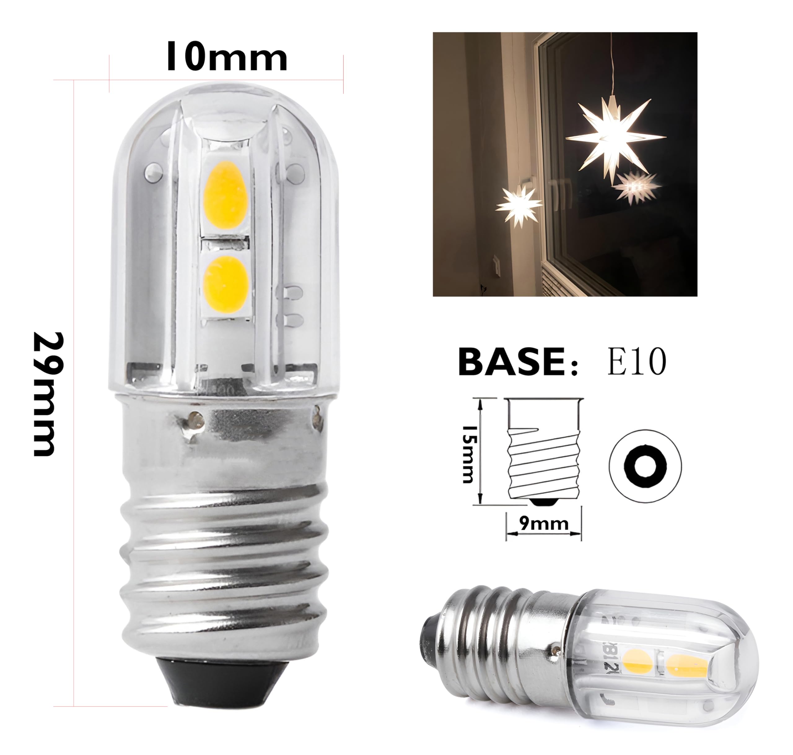 Gutreise E10 Led Light Bulb,5 Pcs 6V Warm White Lamp 1W 100Lm 3000K, Miniature Screw Replacement Bulbs (Warm White, 6V)