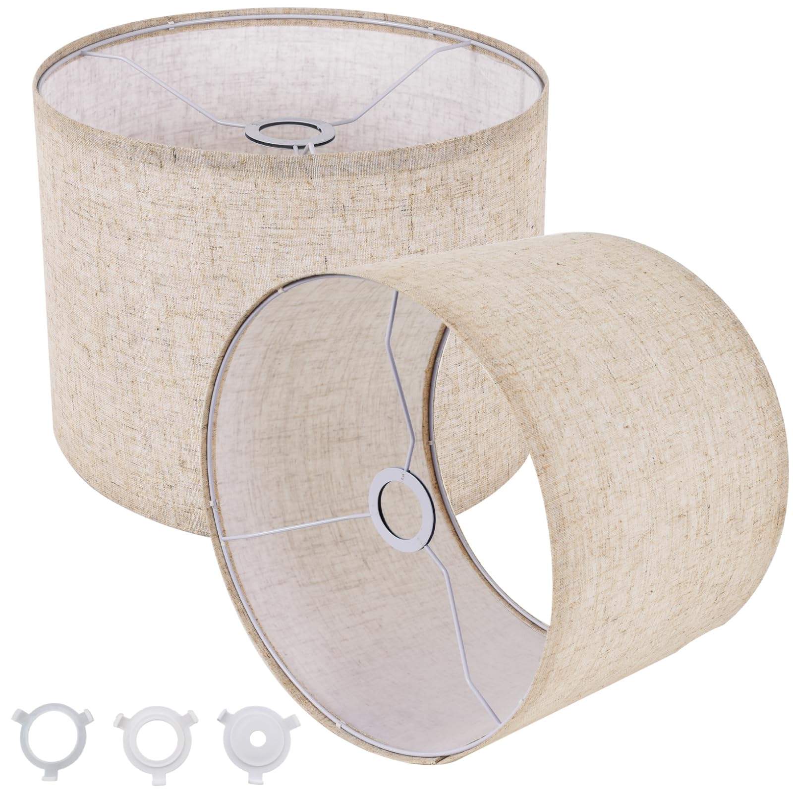 Small Lamp Shades Set Of 2, Beige Drum Lampshades 8.7''Top X 8.7'' Bottom X 7.9'' High, Replacement Lamp Shades Natural Linen Fo