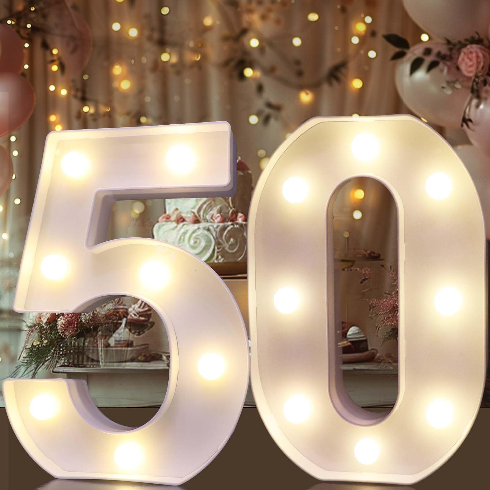 Pooqla Decorative Led Light Up Number Letters, White Plastic Marquee Number Lights Sign for 50th Birthday Party Wedding Decor Battery Operated Number (50)