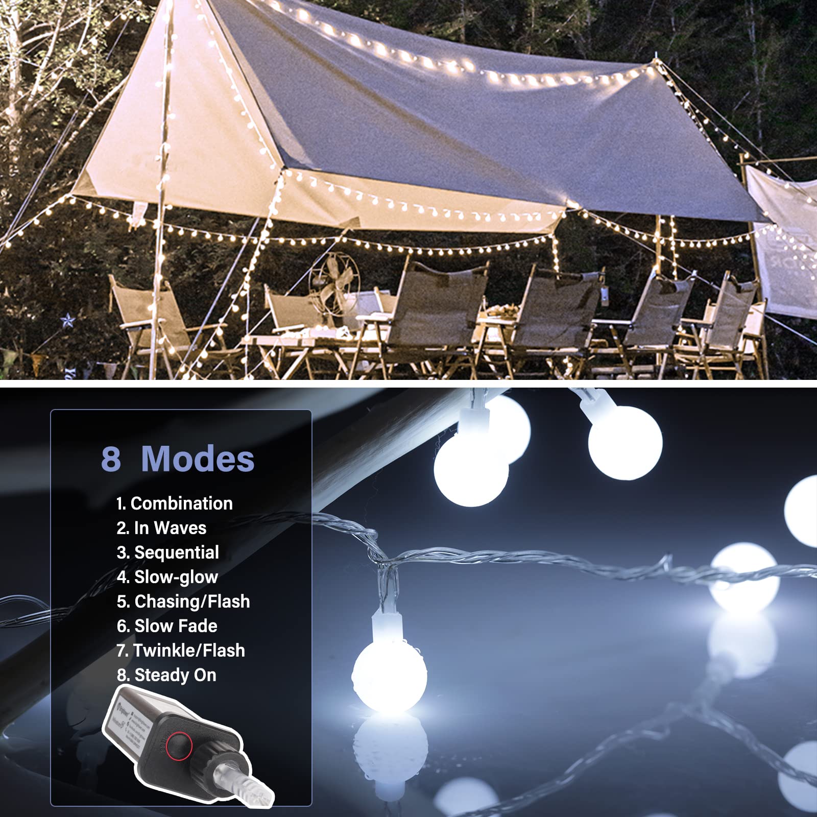 Minetom 66 Feet 200 Led Globe Ball String Lights, Fairy String Lights Plug In With Remote, Waterproof Globe String Lights For Indoor Outdoor Party Wedding Christmas Tree Garden Decoration, Pure White