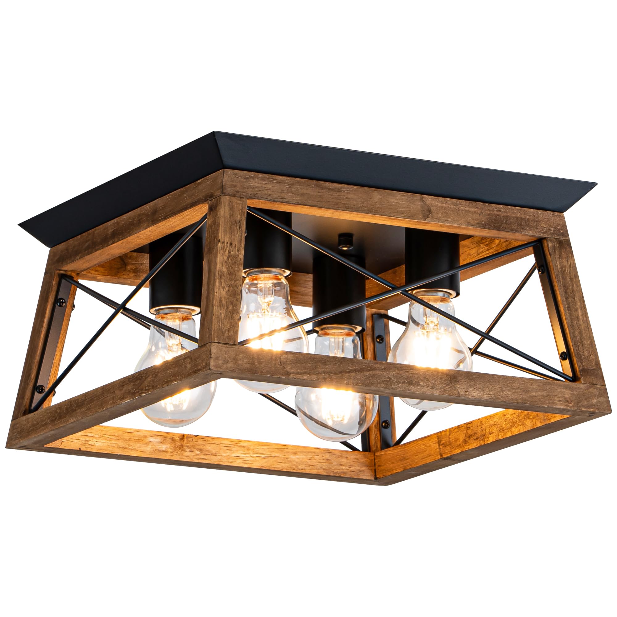 Farmhouse Light Fixture  4-Light Rustic Ceiling Light  Trapeziform Wood Flush Mount Ceiling Light for Kitchen  Hallway  Entryway  Bedroom