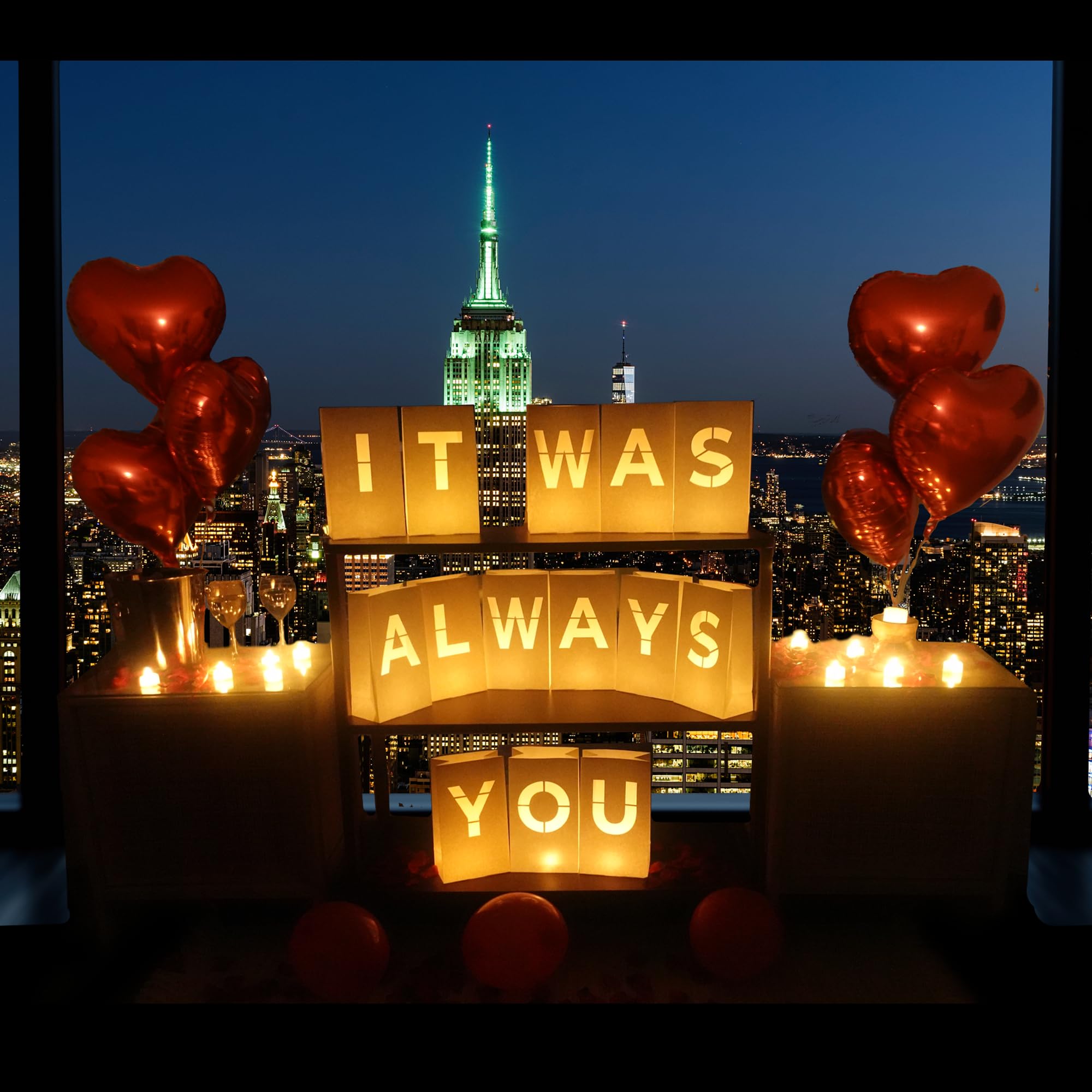 Luminary Bags With Led Tea Light Candles, Balloons, And Rose Petals - Romantic Decorations For Proposals, Anniversaries, And Spe