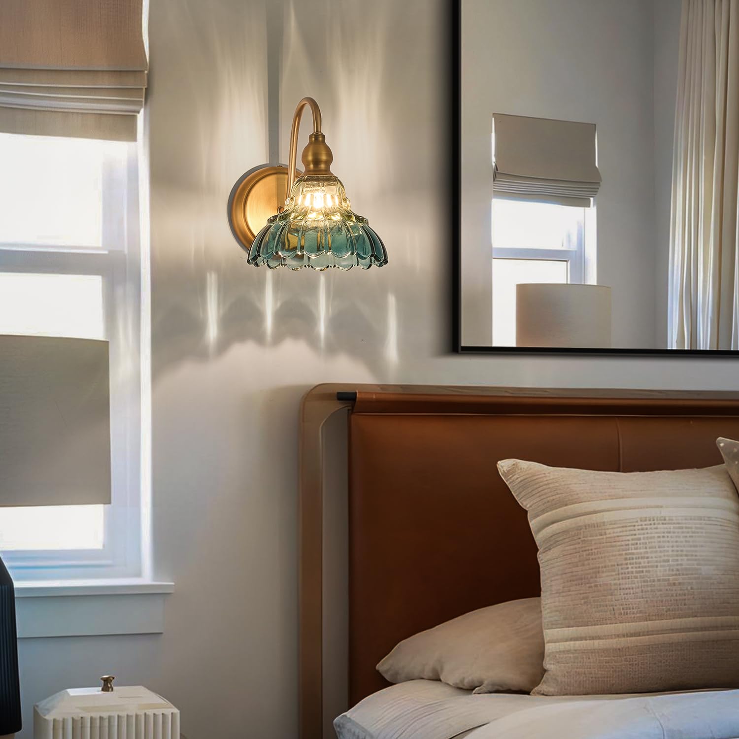 Tlolgt Vintage Wall Sconce Yellow And Blue Gradient Wall Light Bedside Wall Lamp Matte Brass Bedroom Light Fixtures In Door Lighting Fixture For Living Room Hallway Corridor