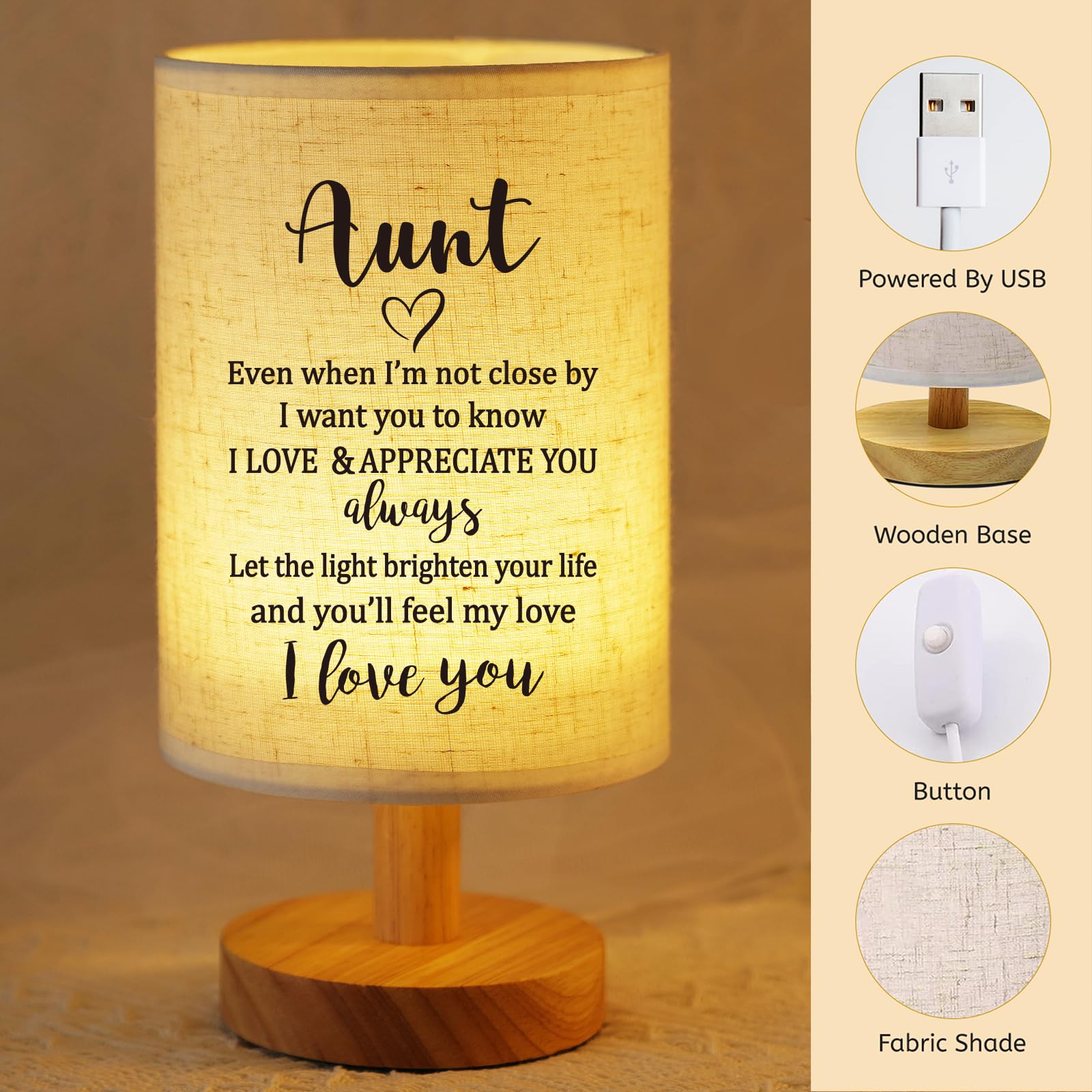 Suehhyy Best Aunt Gifts From Niece Nephew, To My Aunt Fabric Bedside Table Lamp Presents, Birthday Christmas Valentines Mothers