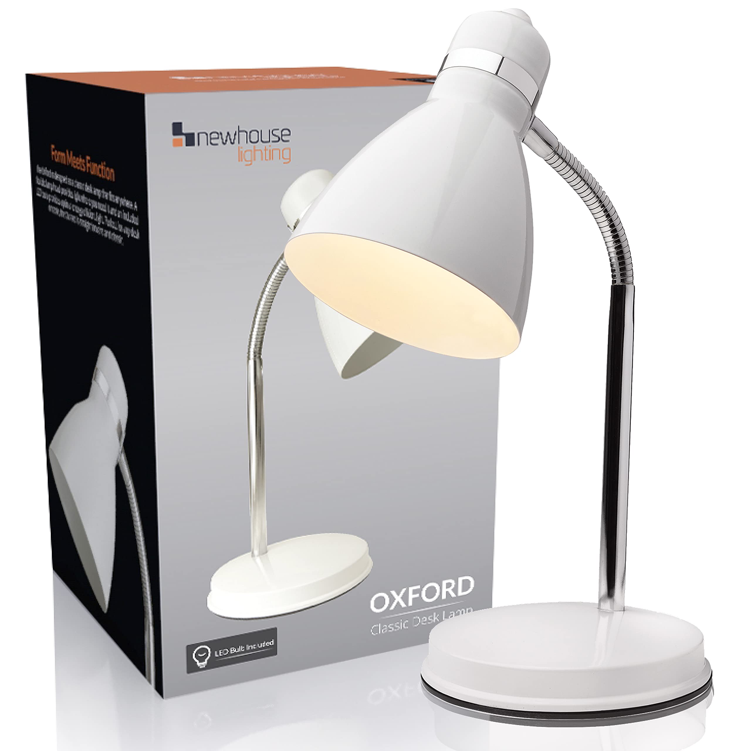 Newhouse Oxford White LED Desk Lamp with Free Bulb - Flexible