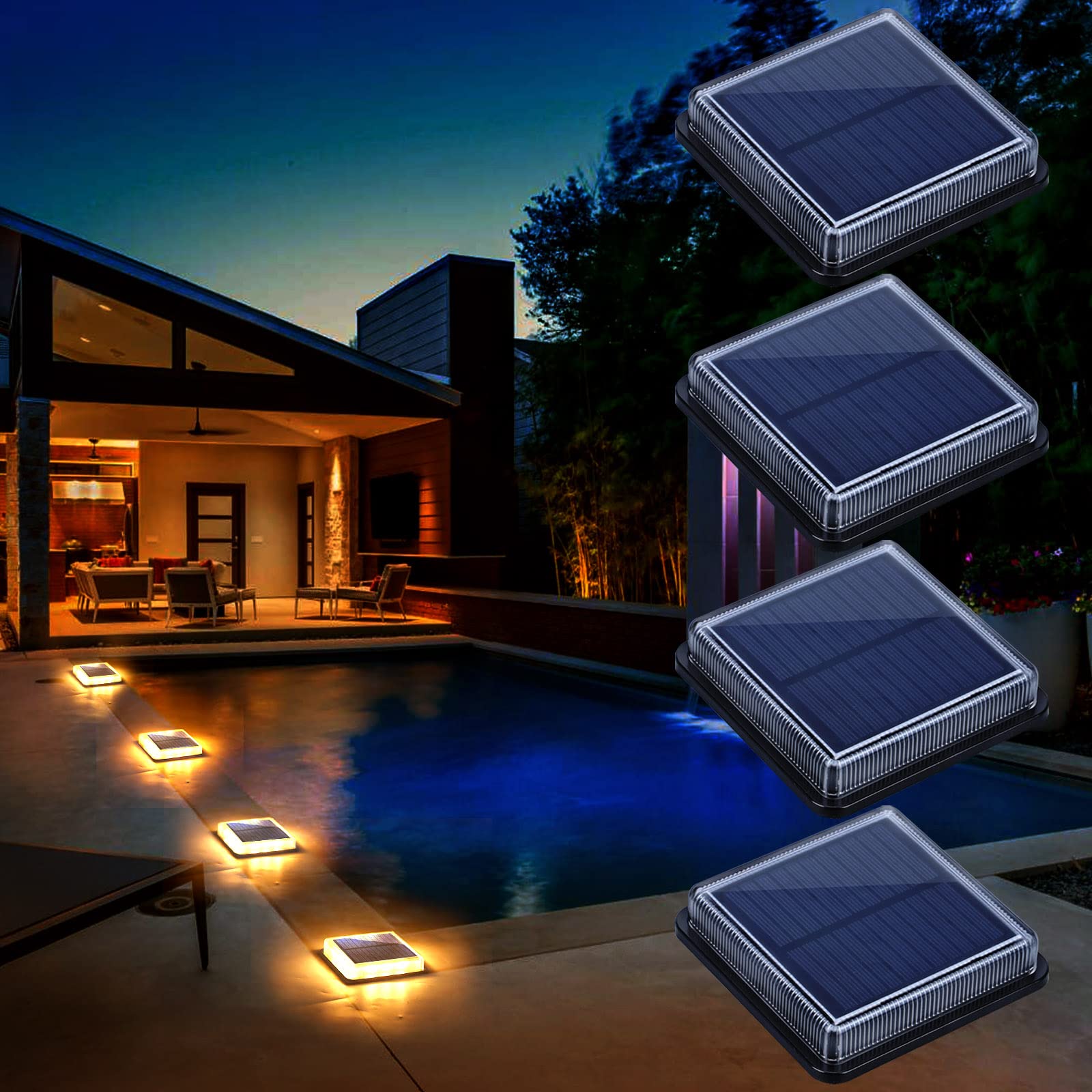 Solar Deck Lights, Driveway Walkway Dock Light Solar Powered Outdoor Stair Step Pathway LED Lamp for Backyard Patio Garden Groun