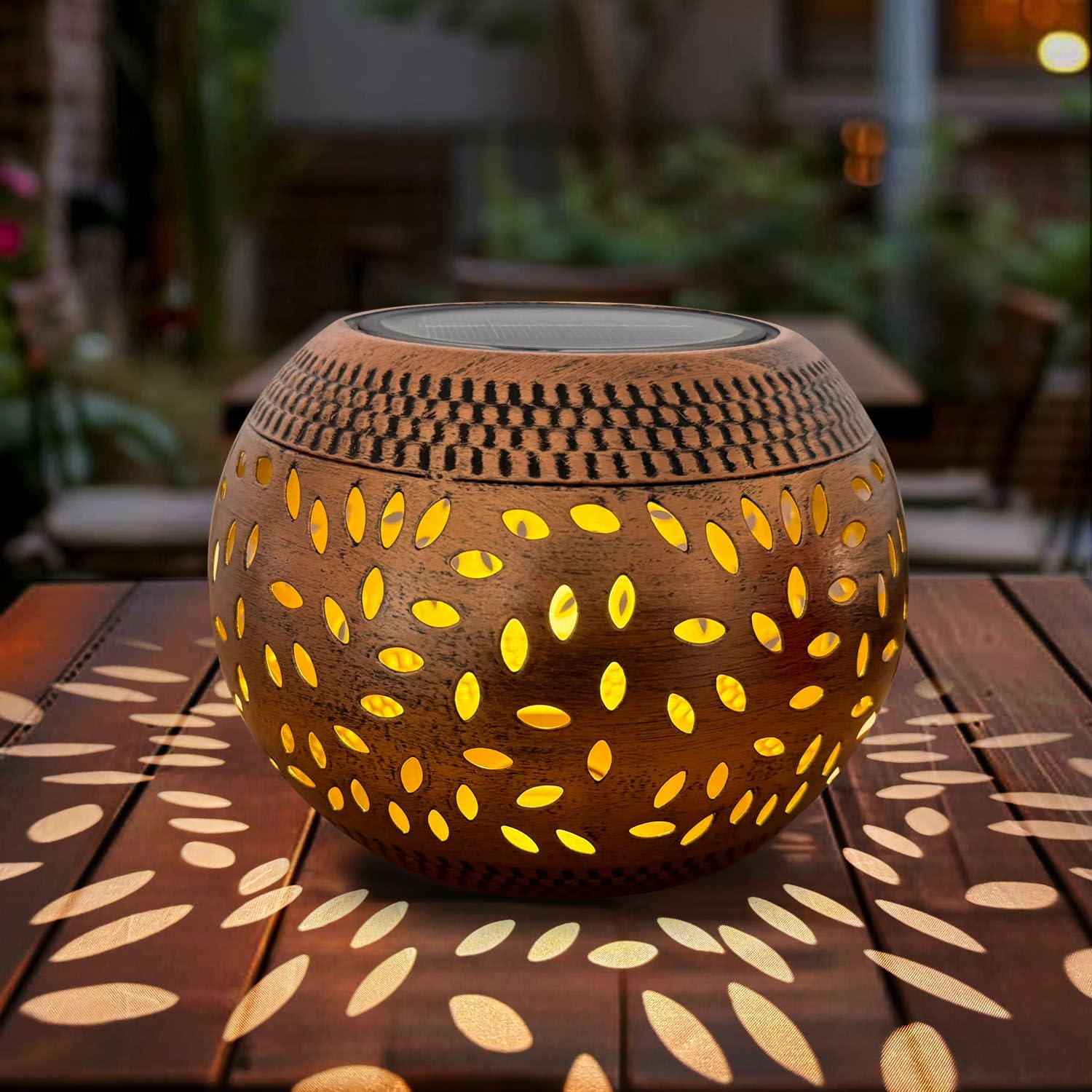 OMRAYTU Solar Table Lanterns Outdoor Waterproof - LED Lamp Bronze Metal Table Lights -Solar Powered Decorative Lantern for Desk 